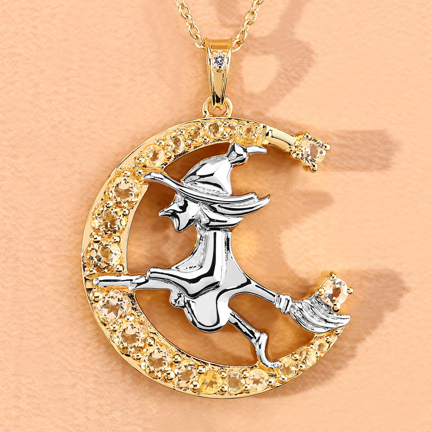 1.09 Carat Genuine Citrine and White Topaz .925 Sterling Silver Pendant