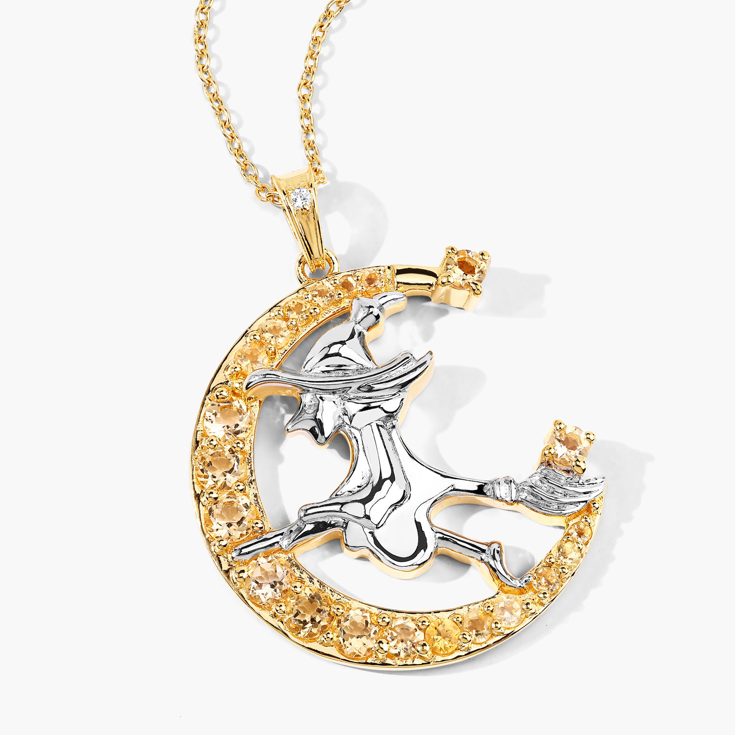 1.09 Carat Genuine Citrine and White Topaz .925 Sterling Silver Pendant