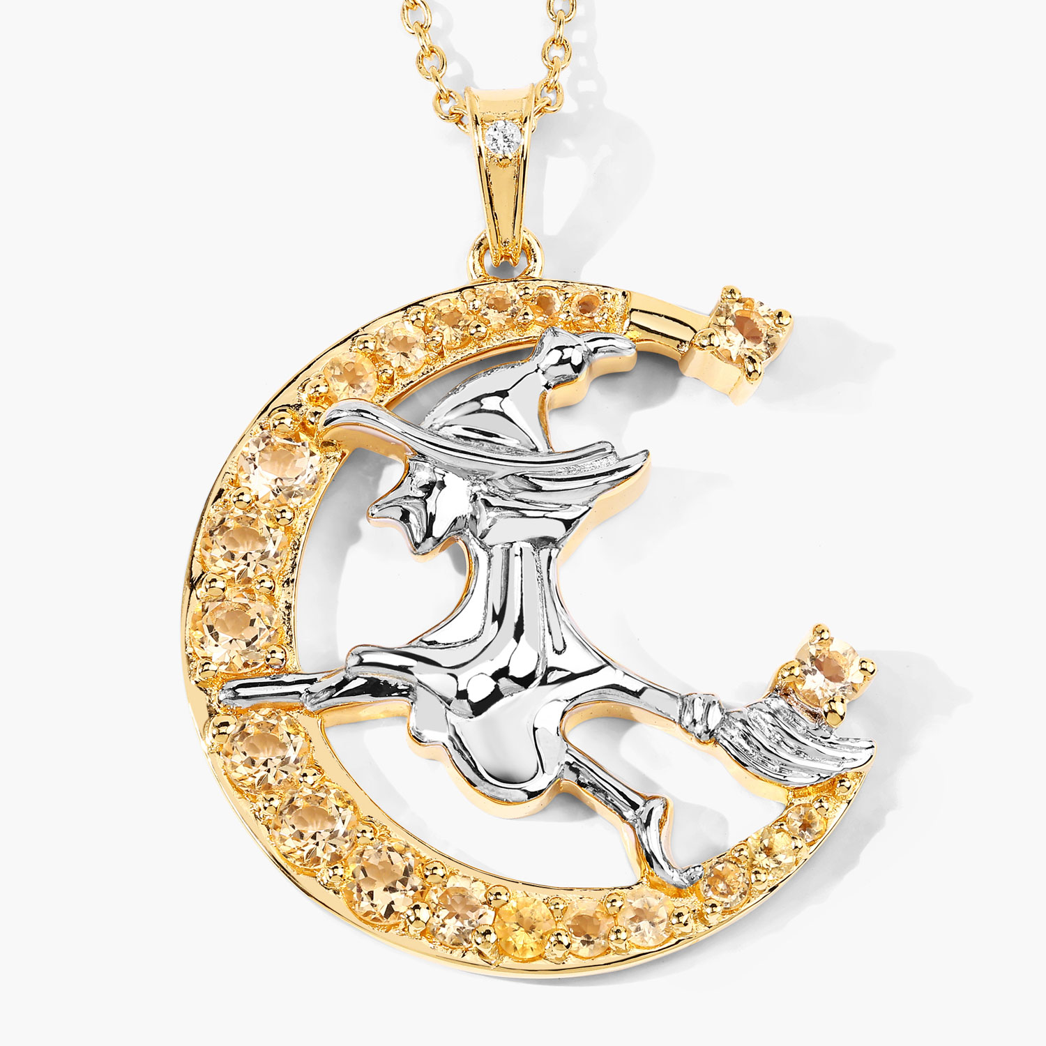 1.09 Carat Genuine Citrine and White Topaz .925 Sterling Silver Pendant