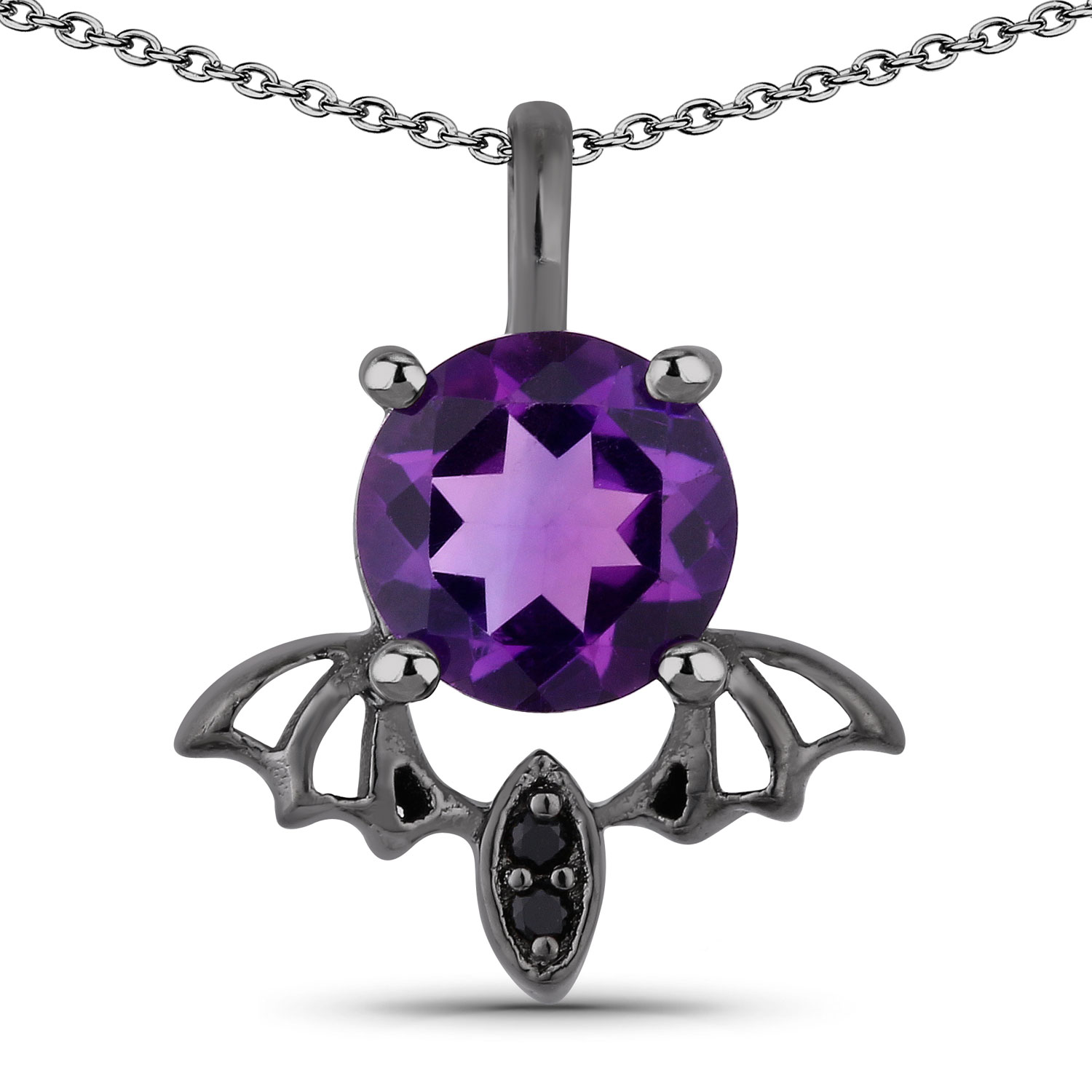 0.74 Carat Genuine Amethyst and Black Spinel .925 Sterling Silver Pendant