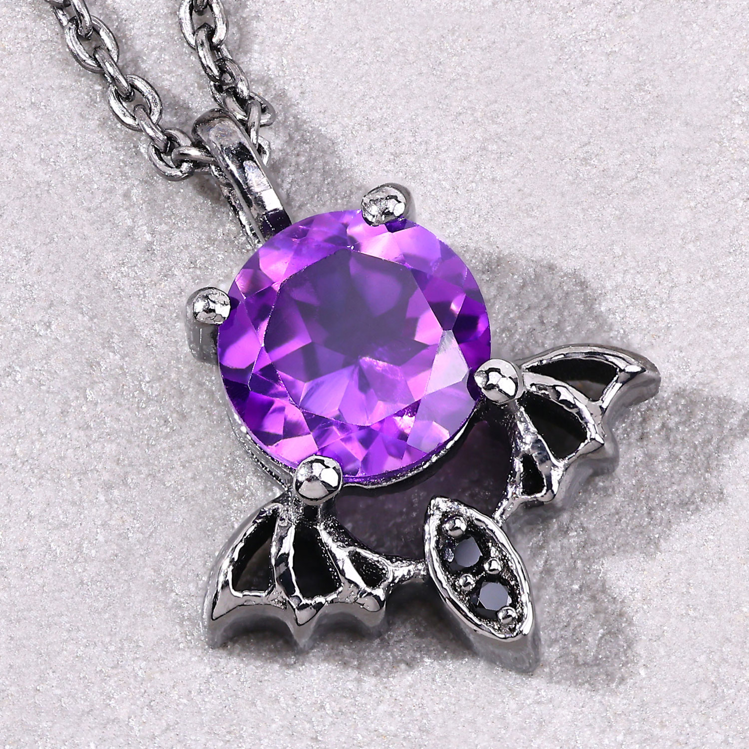 0.74 Carat Genuine Amethyst and Black Spinel .925 Sterling Silver Pendant