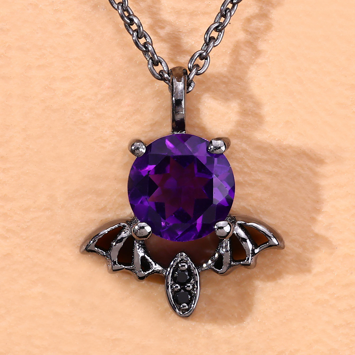 0.74 Carat Genuine Amethyst and Black Spinel .925 Sterling Silver Pendant