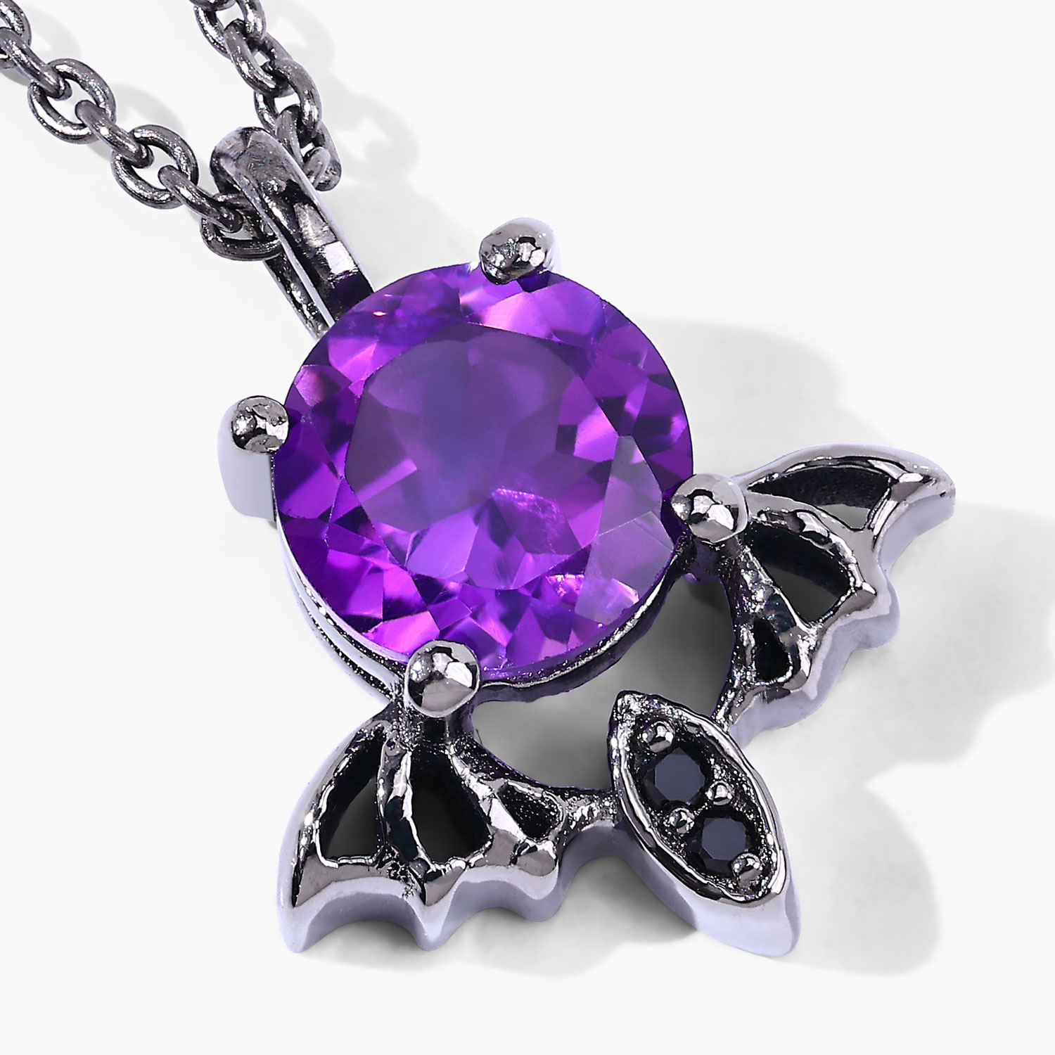 0.74 Carat Genuine Amethyst and Black Spinel .925 Sterling Silver Pendant