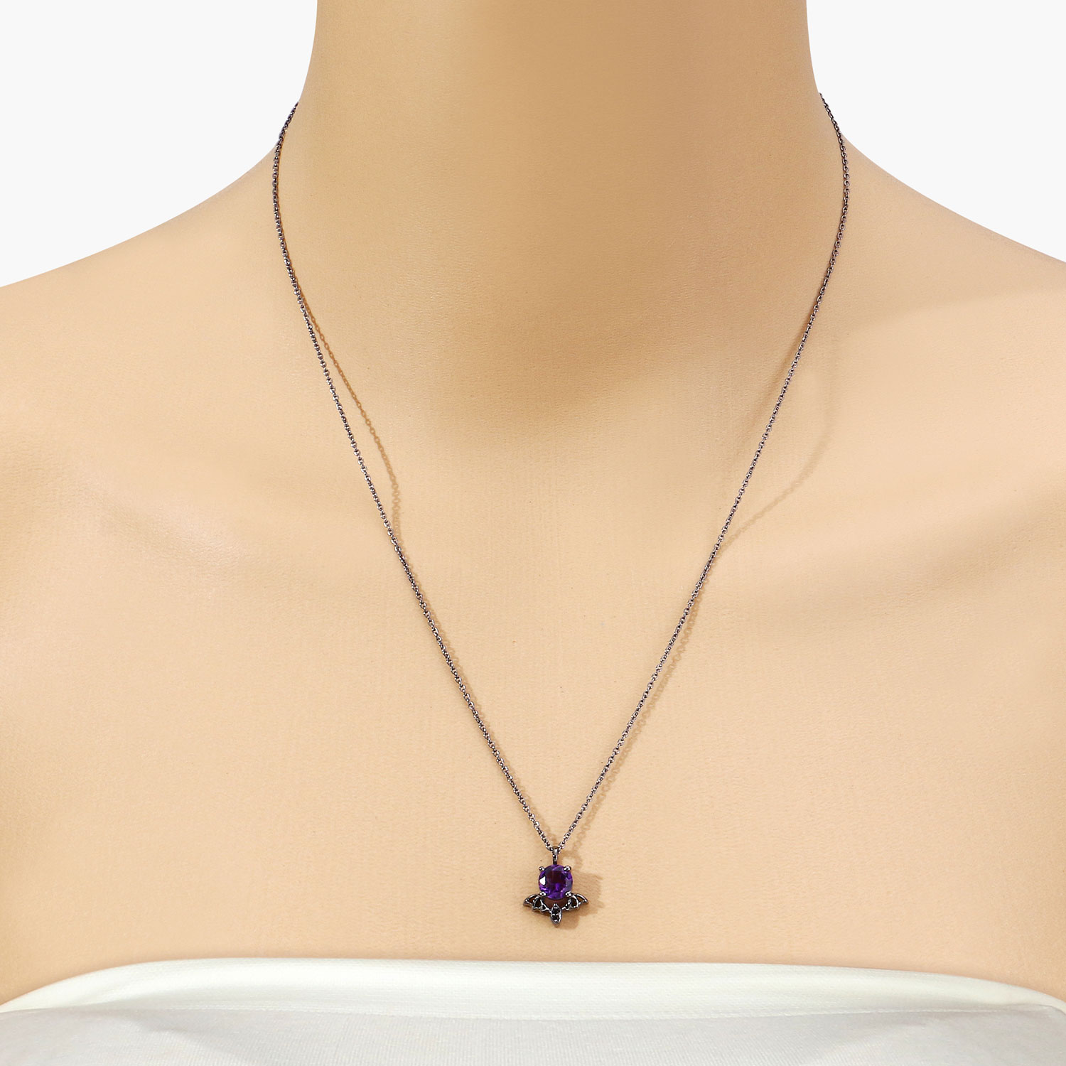 0.74 Carat Genuine Amethyst and Black Spinel .925 Sterling Silver Pendant