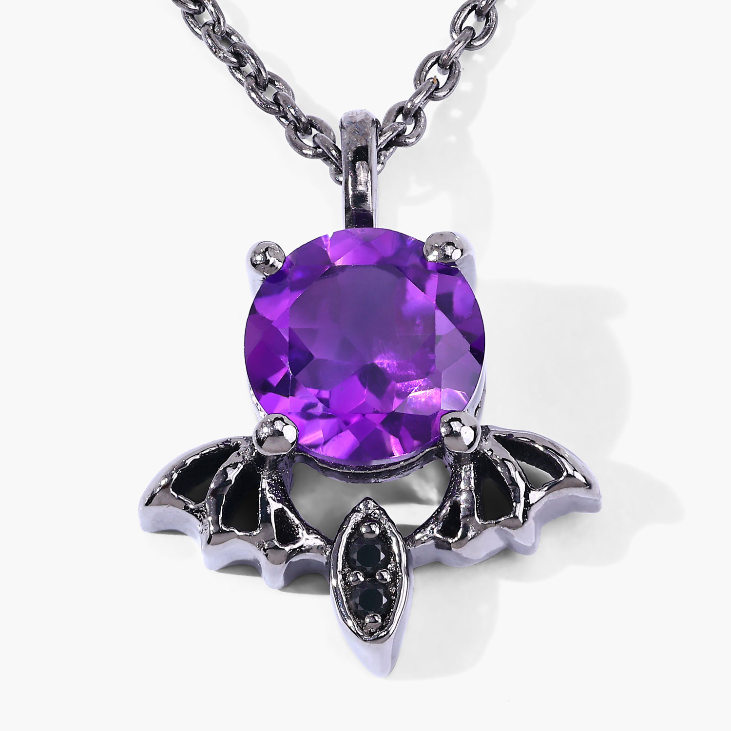 0.74 Carat Genuine Amethyst and Black Spinel .925 Sterling Silver Pendant