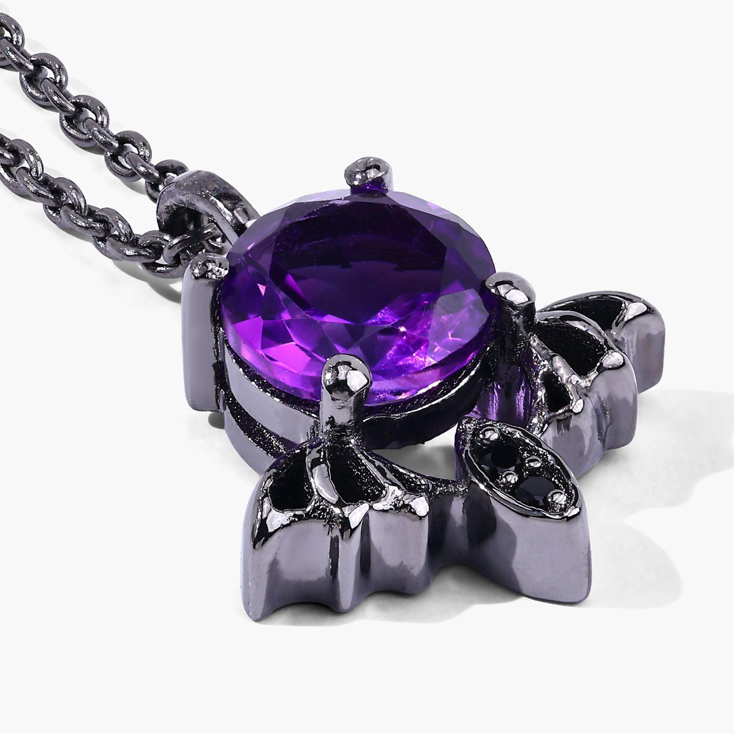 0.74 Carat Genuine Amethyst and Black Spinel .925 Sterling Silver Pendant