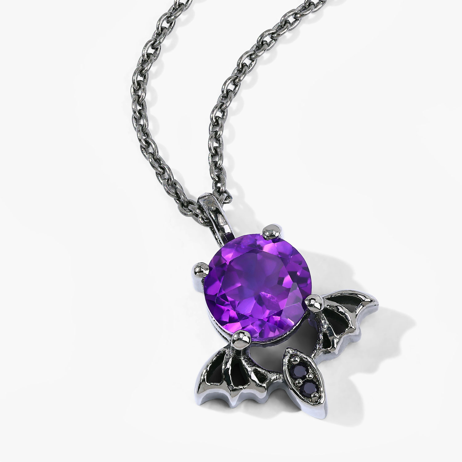0.74 Carat Genuine Amethyst and Black Spinel .925 Sterling Silver Pendant