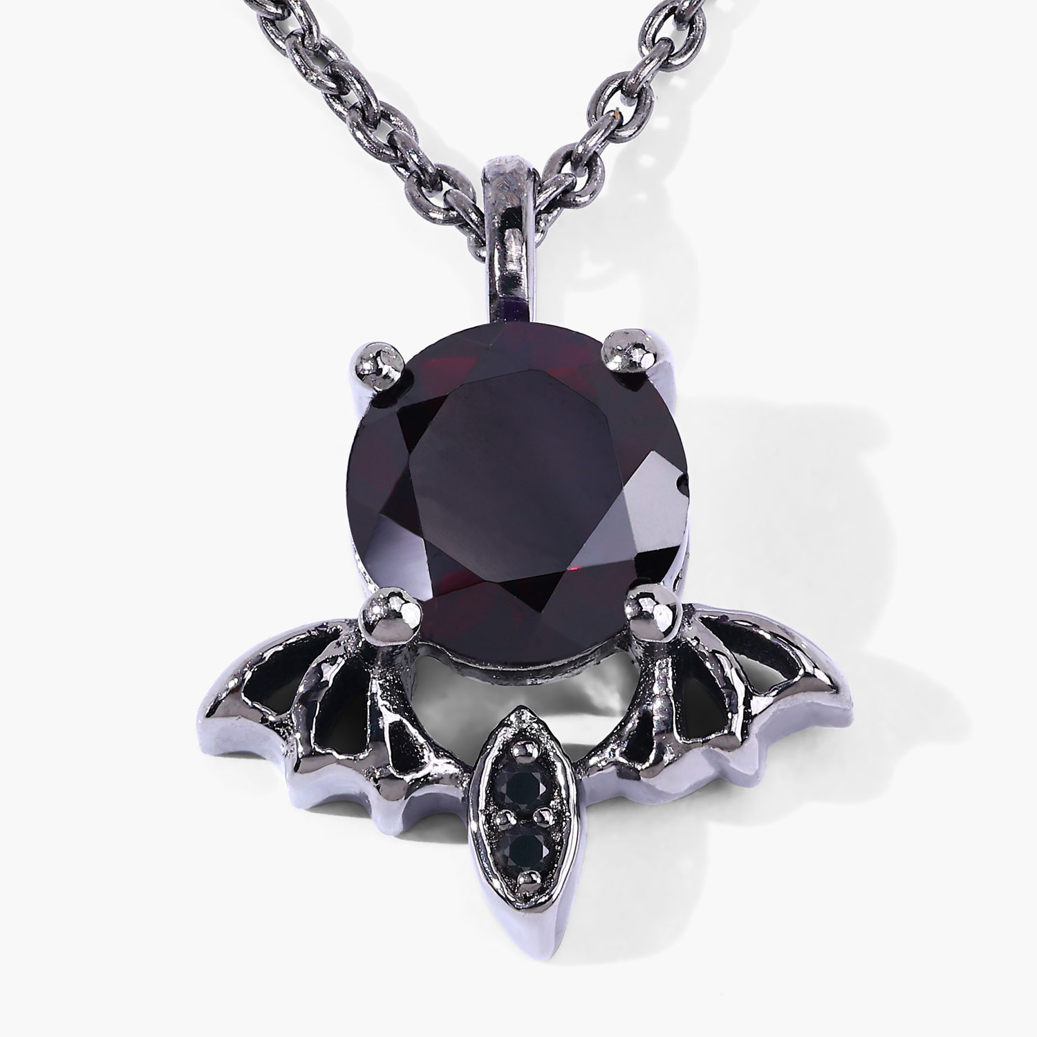 1.01 Carat Genuine Garnet and Black Spinel .925 Sterling Silver Pendant