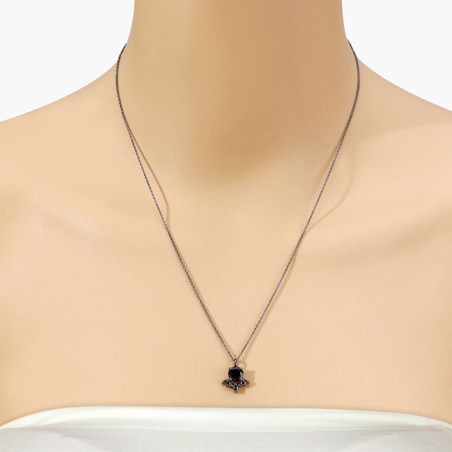 1.01 Carat Genuine Garnet and Black Spinel .925 Sterling Silver Pendant