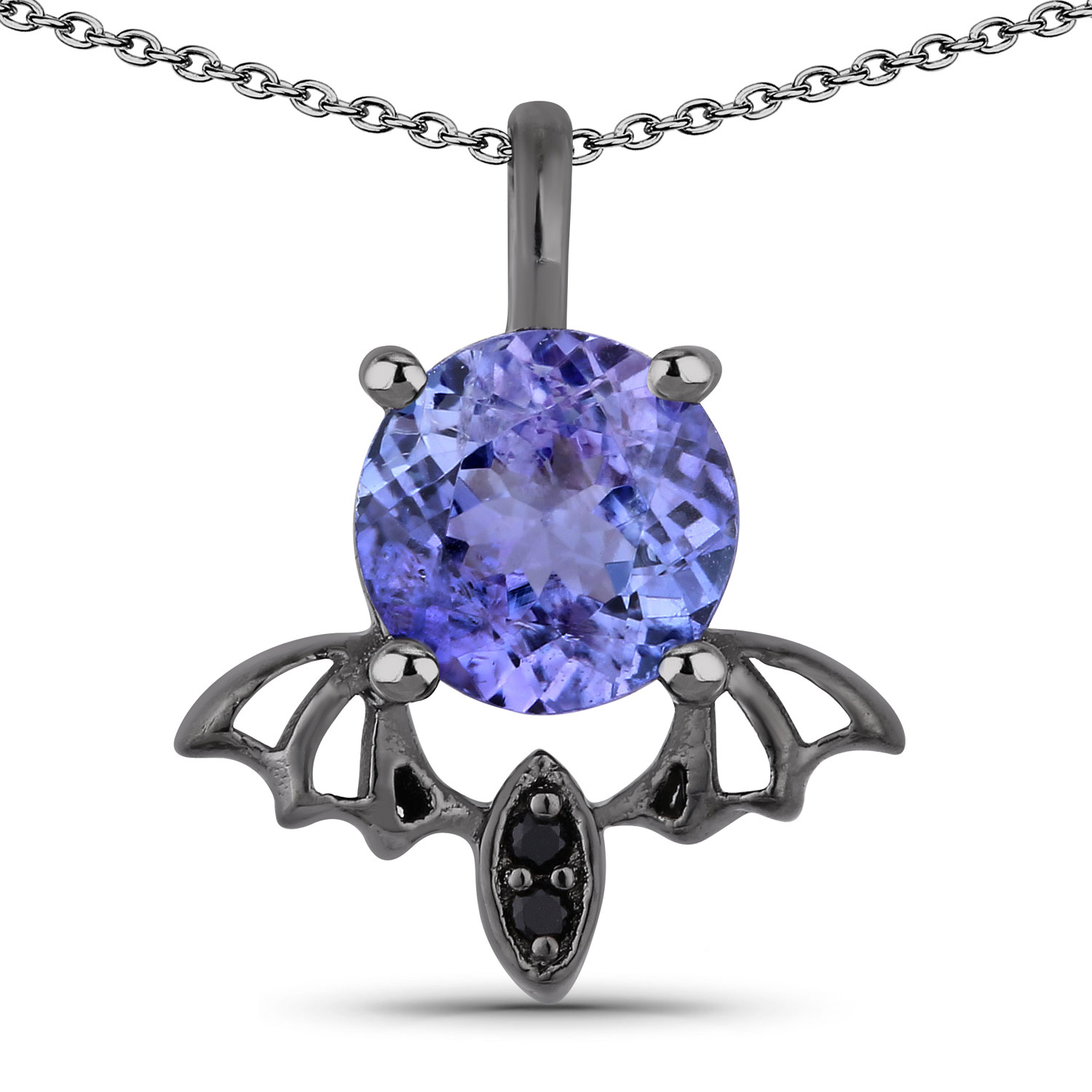 0.96 Carat Genuine Tanzanite and Black Spinel .925 Sterling Silver Pendant