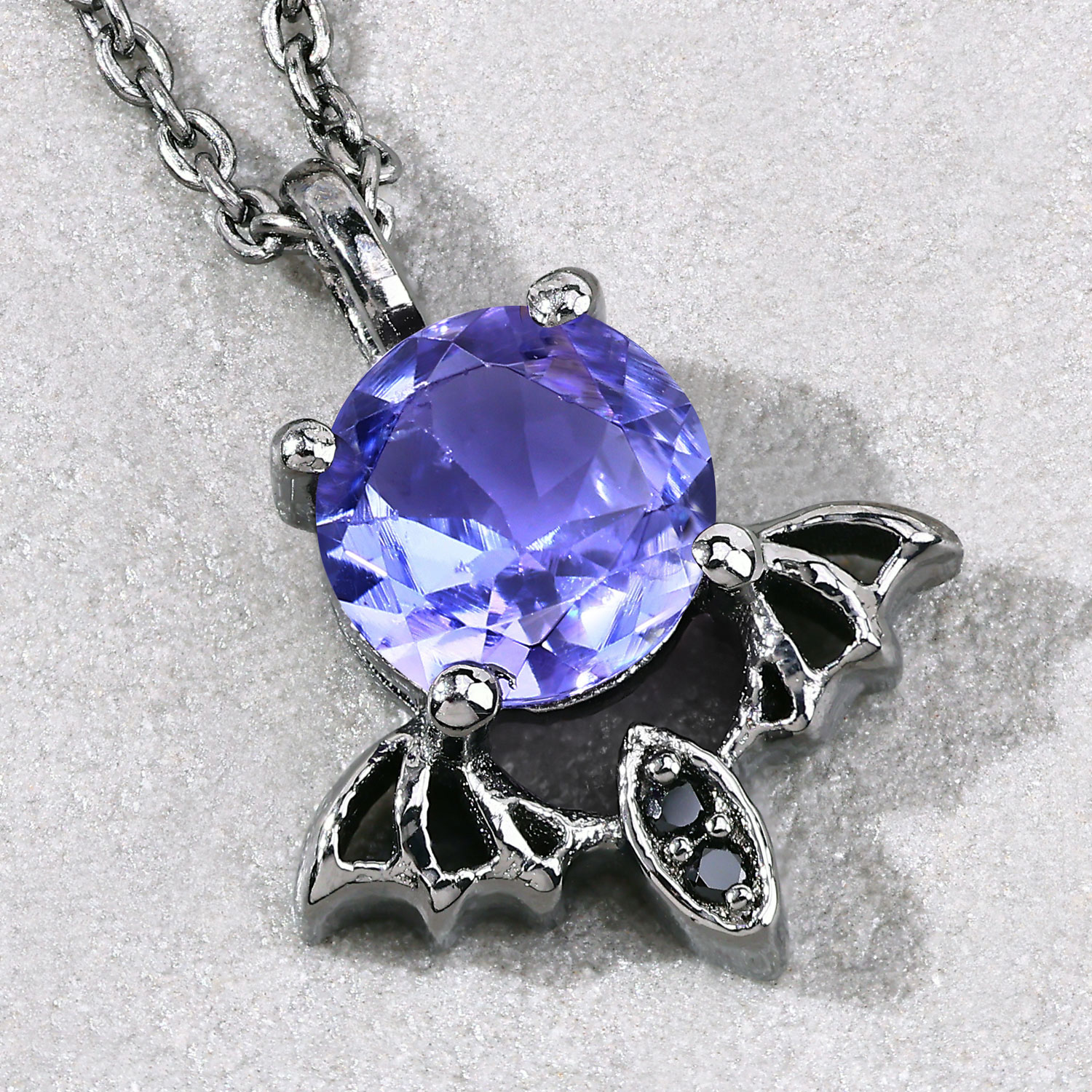 0.96 Carat Genuine Tanzanite and Black Spinel .925 Sterling Silver Pendant