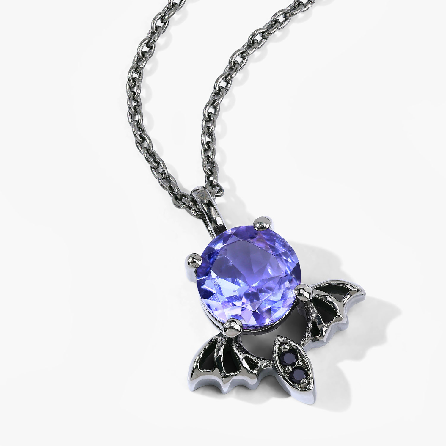 0.96 Carat Genuine Tanzanite and Black Spinel .925 Sterling Silver Pendant