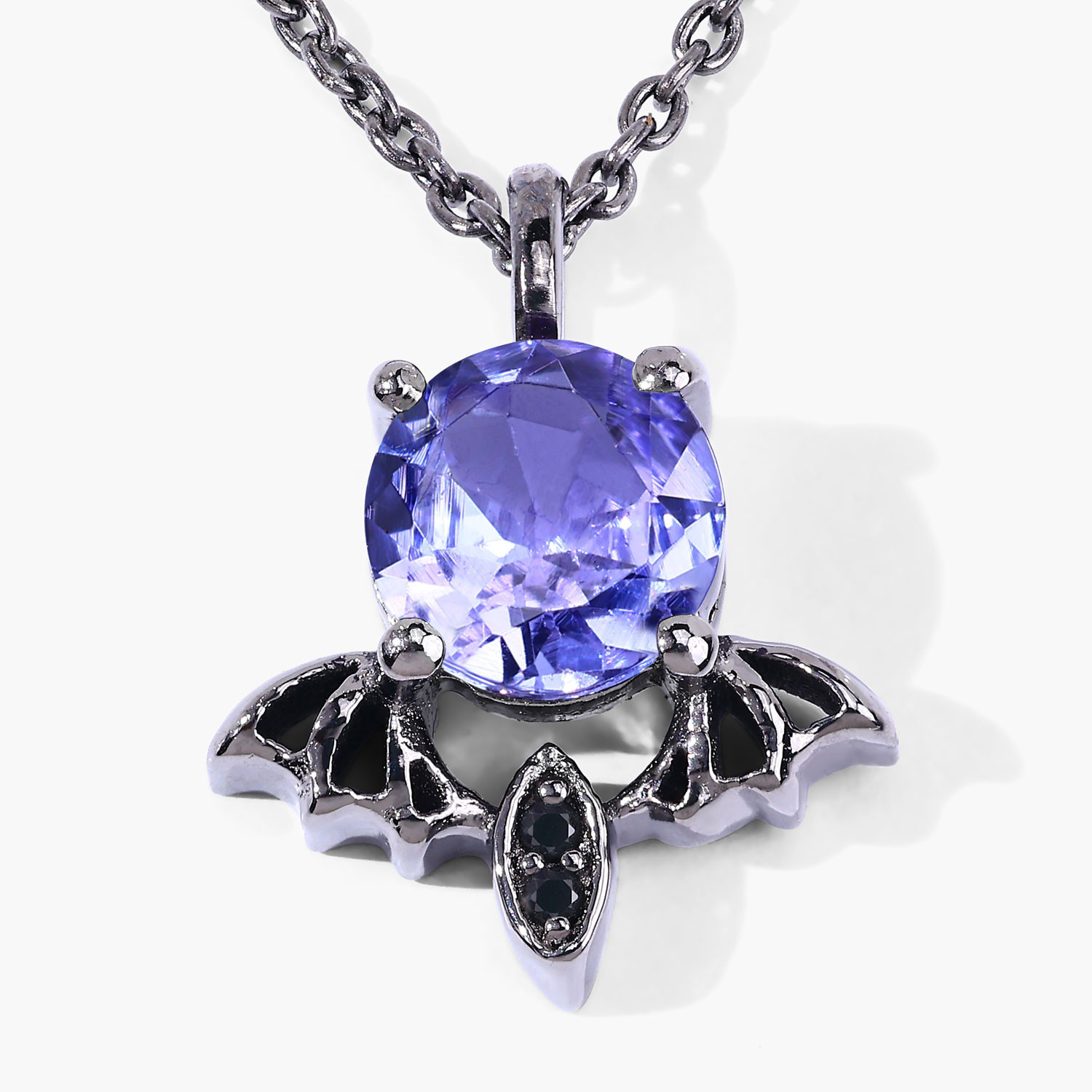 0.96 Carat Genuine Tanzanite and Black Spinel .925 Sterling Silver Pendant