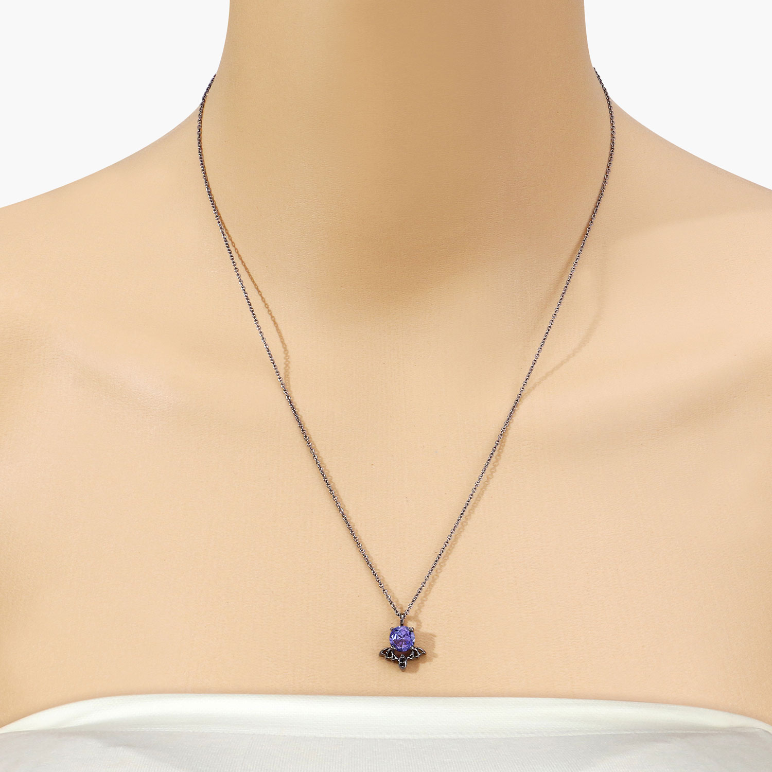 0.96 Carat Genuine Tanzanite and Black Spinel .925 Sterling Silver Pendant