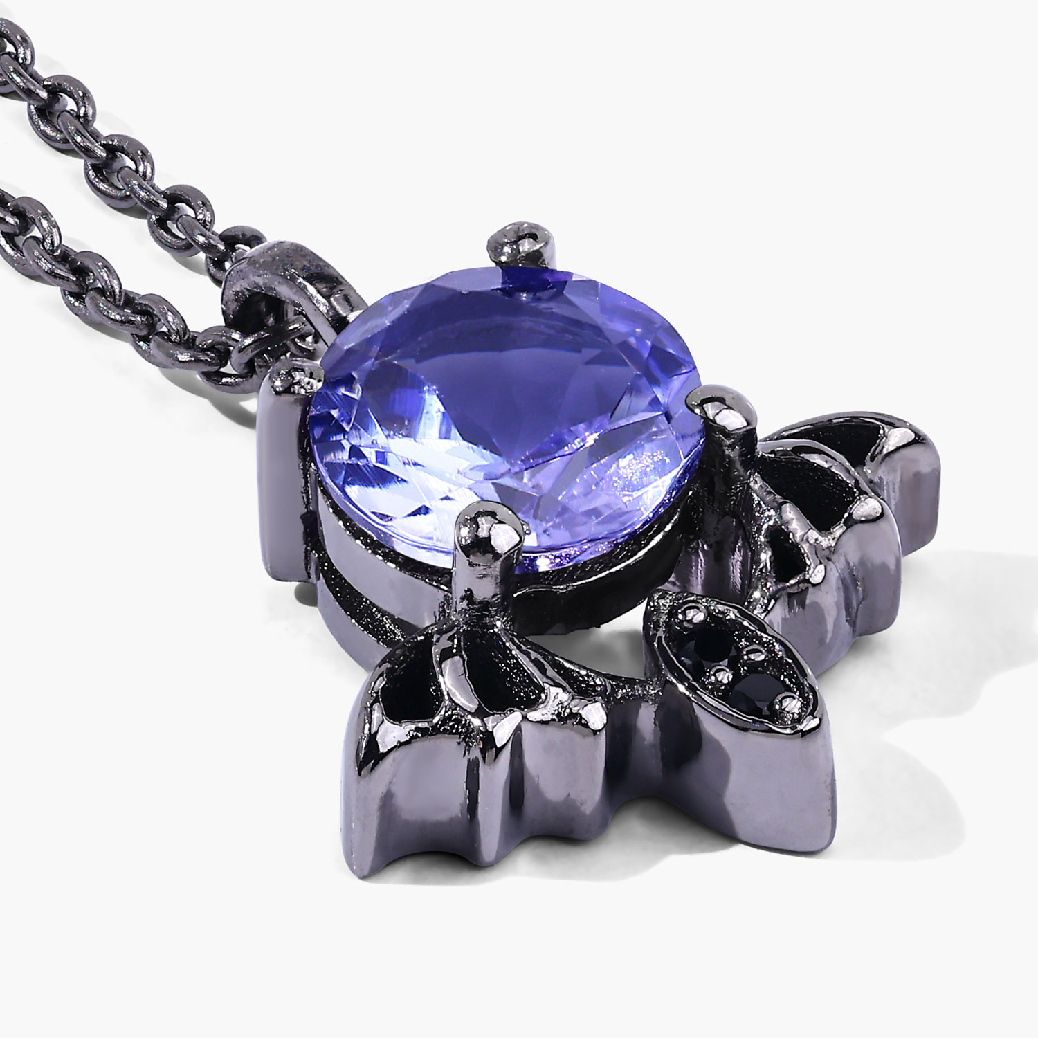 0.96 Carat Genuine Tanzanite and Black Spinel .925 Sterling Silver Pendant