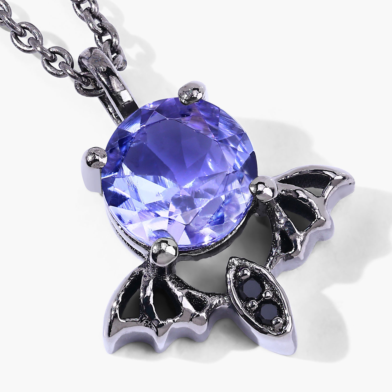 0.96 Carat Genuine Tanzanite and Black Spinel .925 Sterling Silver Pendant