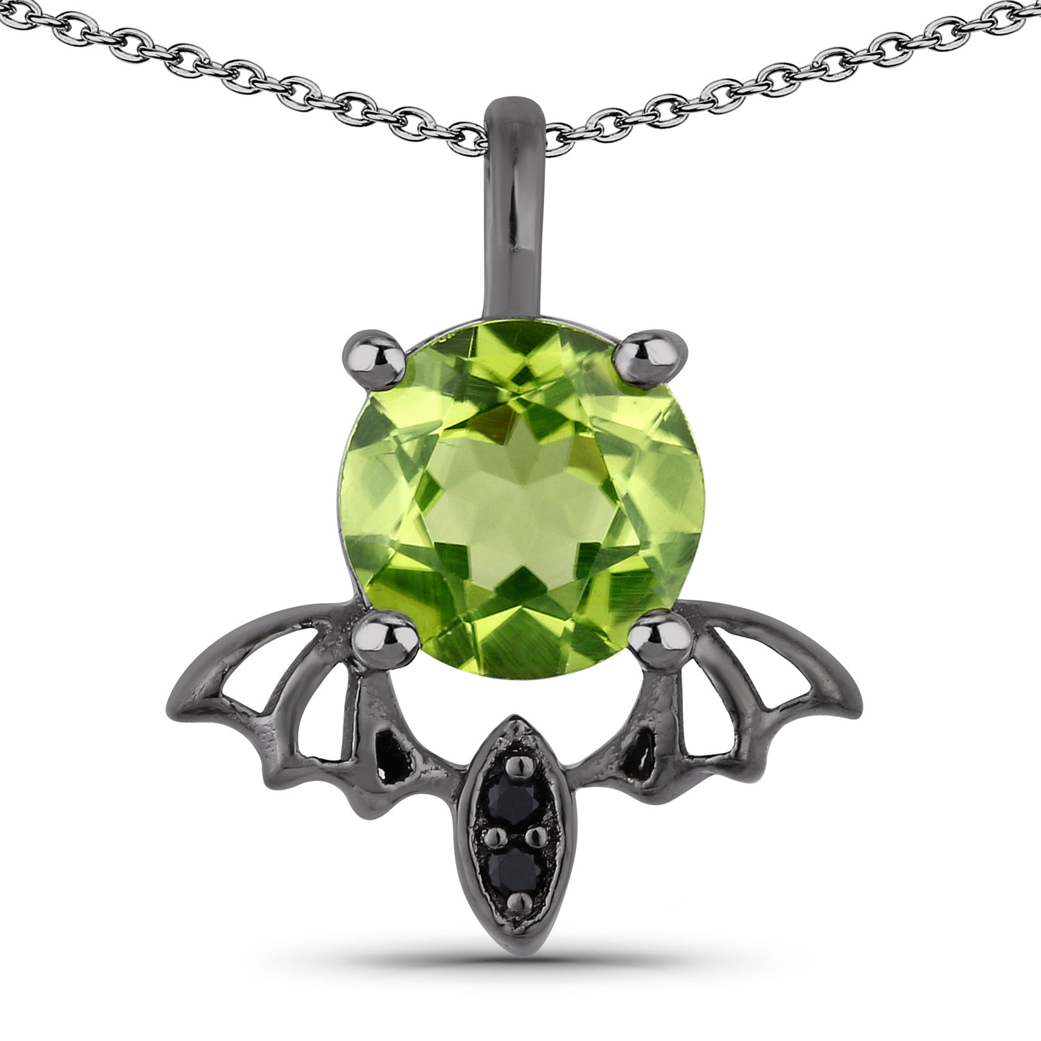 0.81 Carat Genuine Peridot and Black Spinel .925 Sterling Silver Pendant