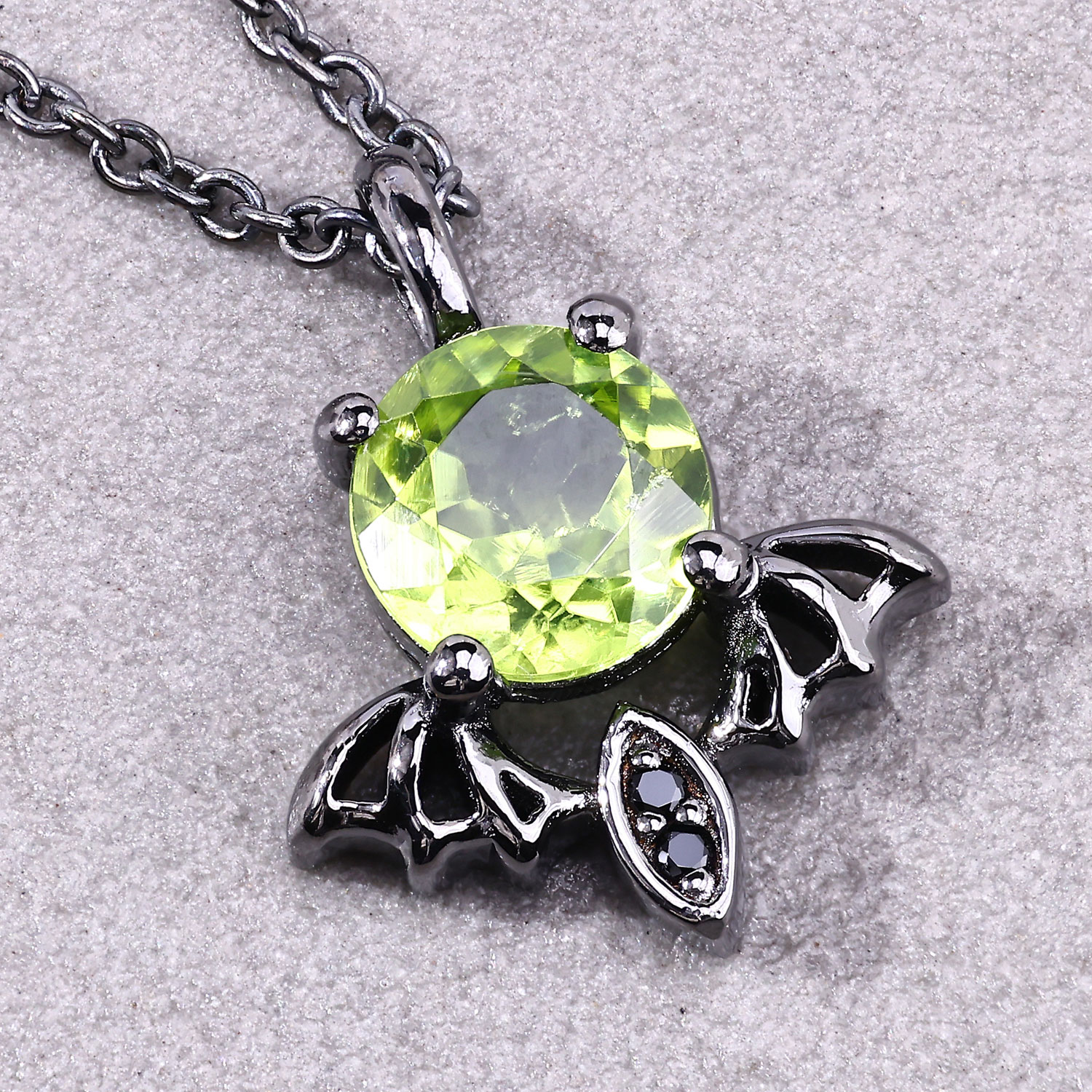 0.81 Carat Genuine Peridot and Black Spinel .925 Sterling Silver Pendant