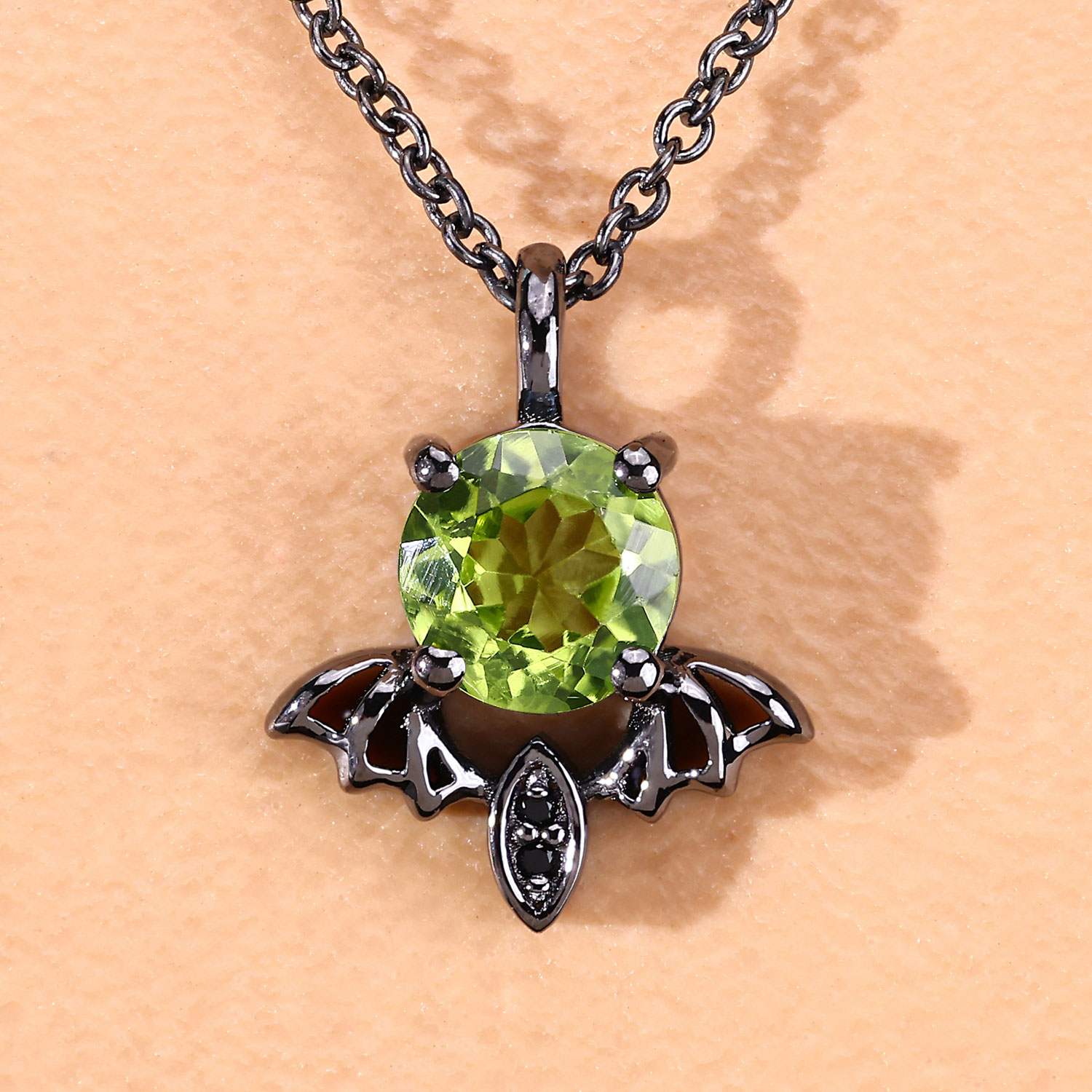 0.81 Carat Genuine Peridot and Black Spinel .925 Sterling Silver Pendant