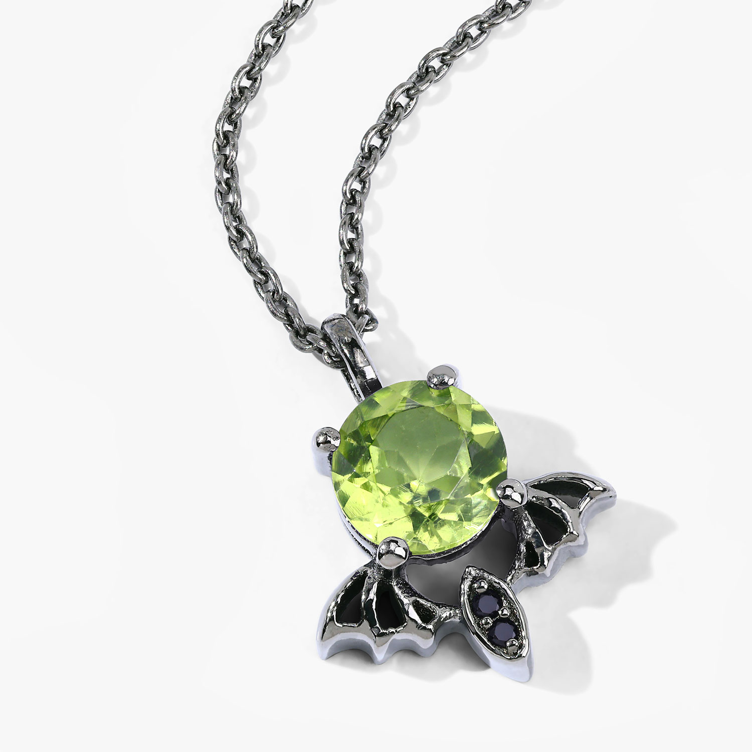 0.81 Carat Genuine Peridot and Black Spinel .925 Sterling Silver Pendant