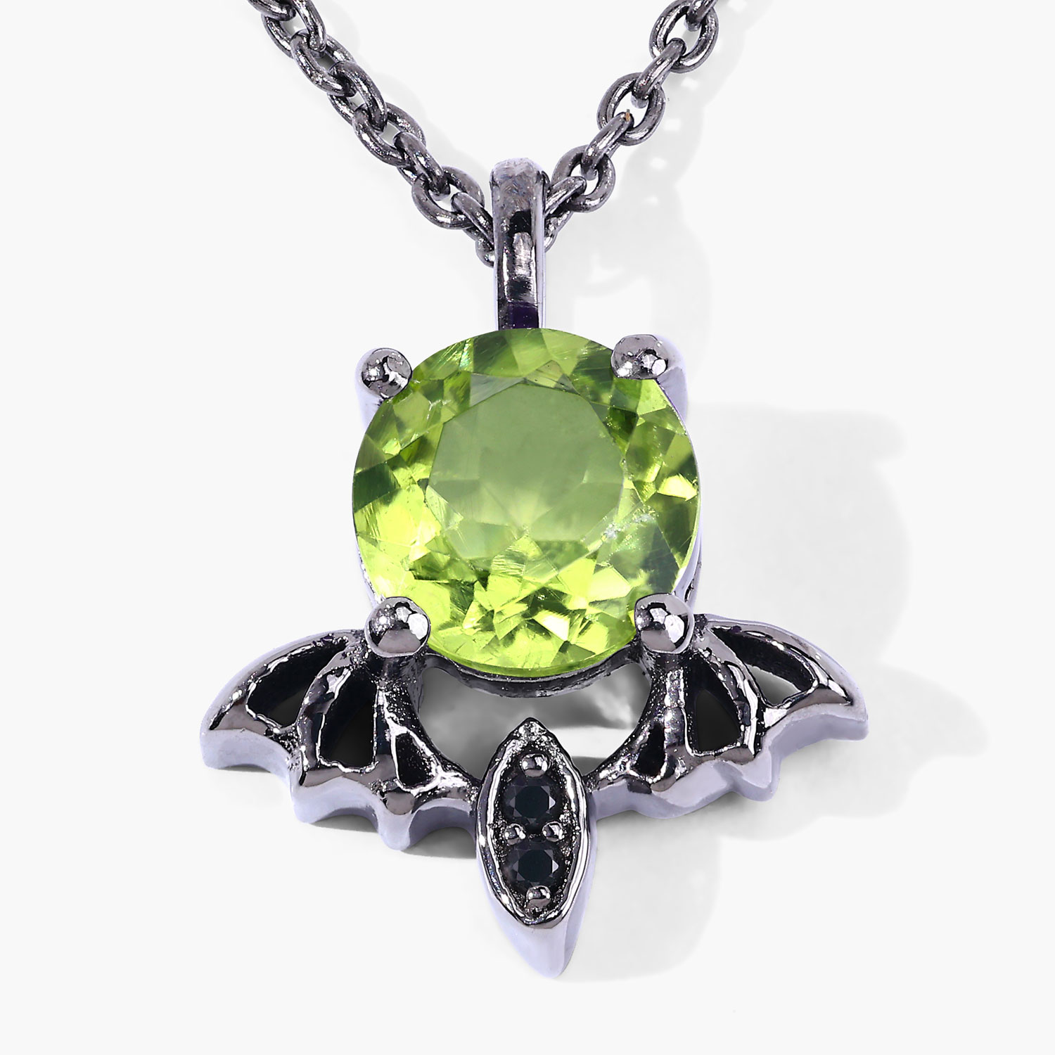 0.81 Carat Genuine Peridot and Black Spinel .925 Sterling Silver Pendant