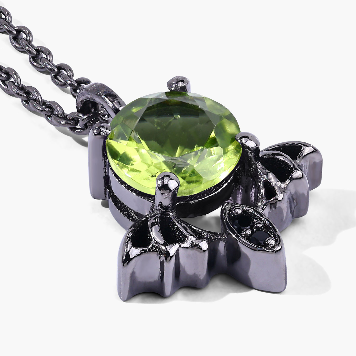 0.81 Carat Genuine Peridot and Black Spinel .925 Sterling Silver Pendant