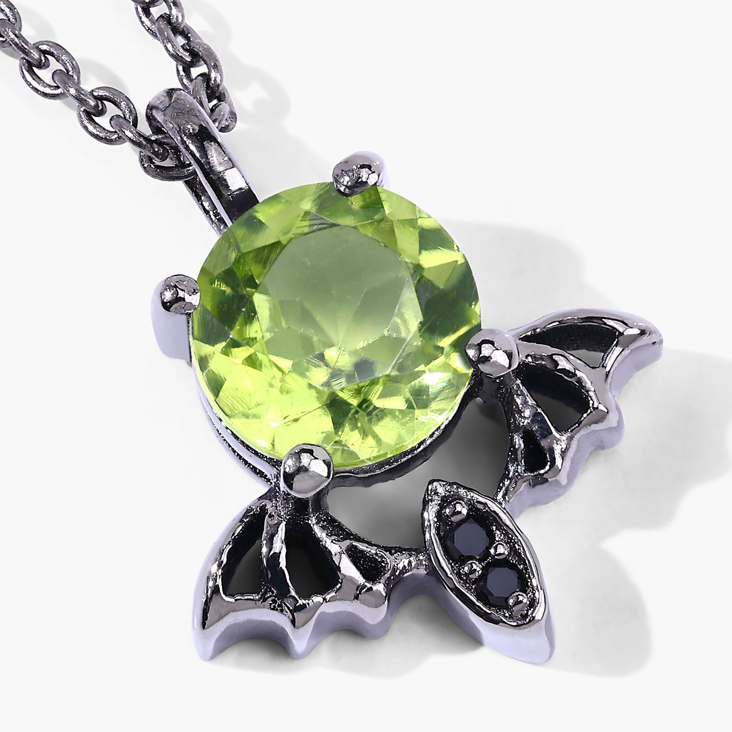 0.81 Carat Genuine Peridot and Black Spinel .925 Sterling Silver Pendant