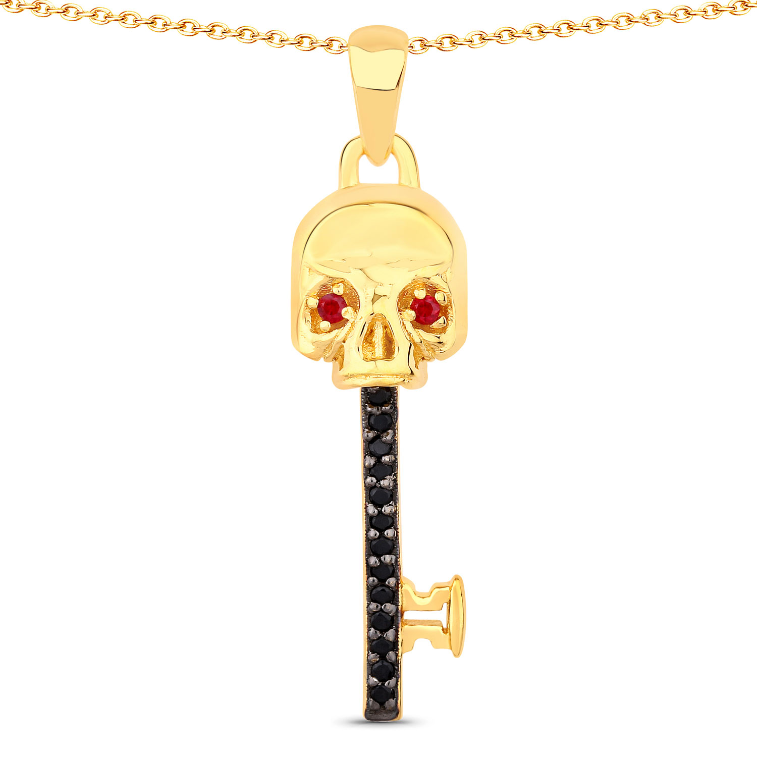 0.12 Carat Genuine Ruby and Black Spinel .925 Sterling Silver Pendant