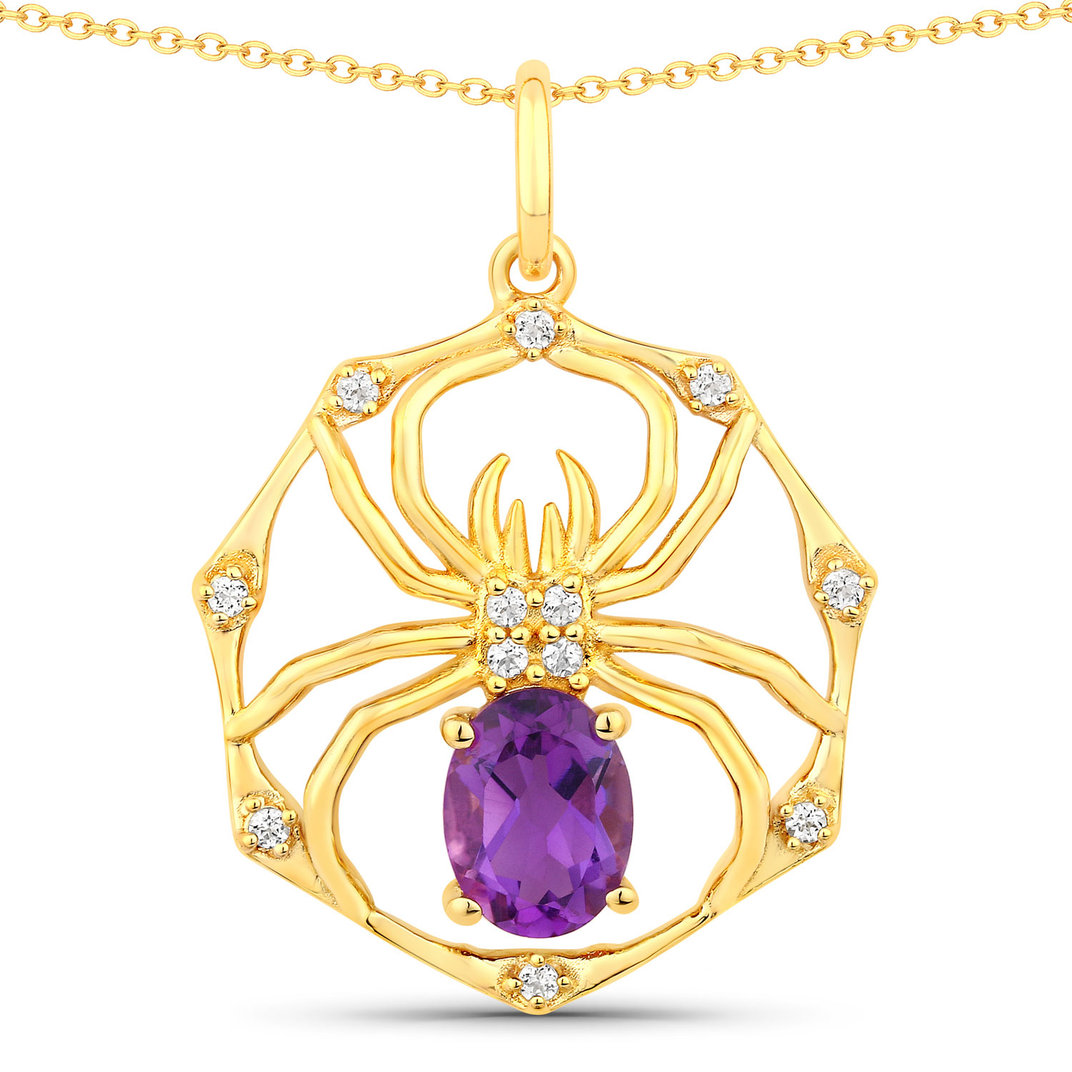 1.23 Carat Genuine Amethyst and White Topaz .925 Sterling Silver Pendant