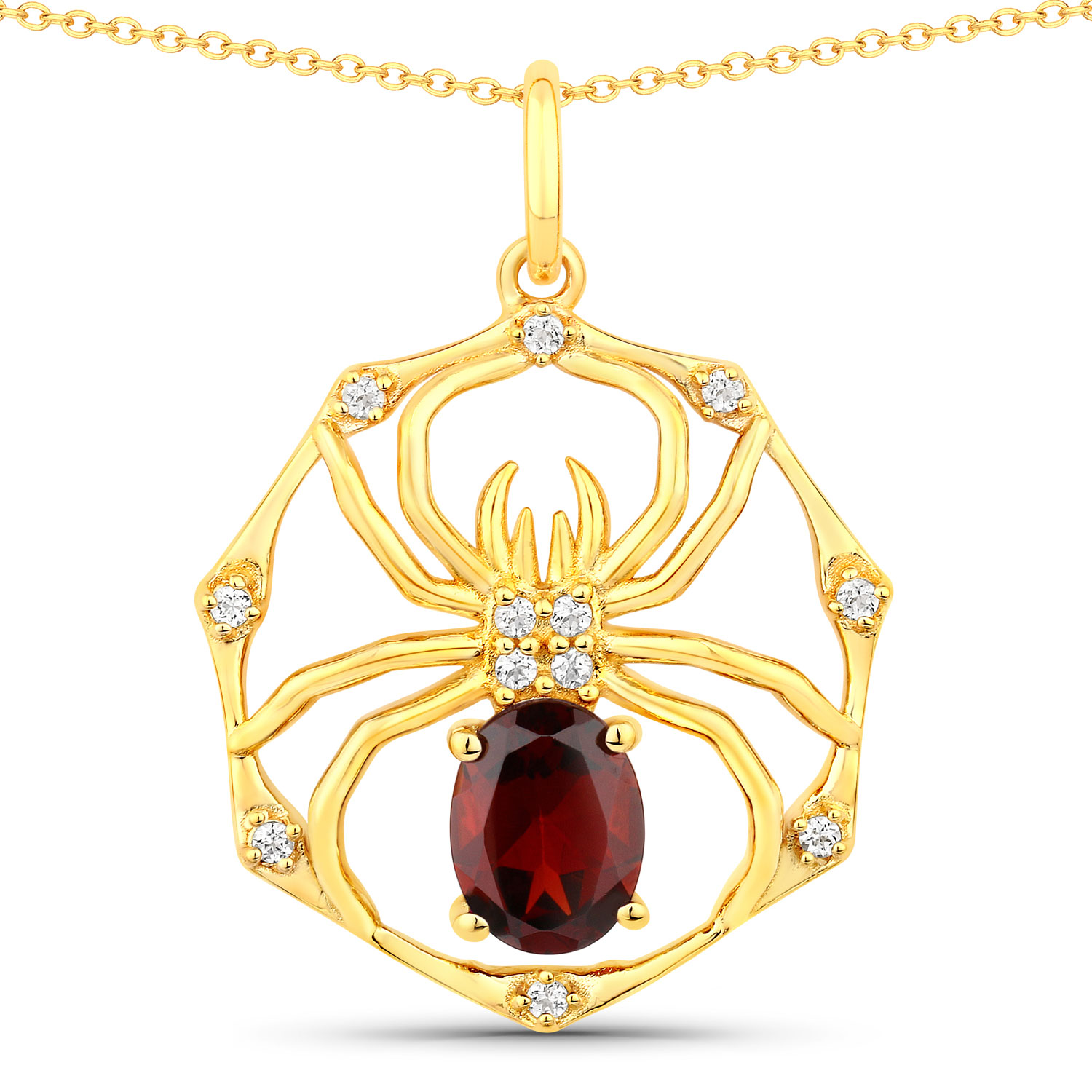 1.43 Carat Genuine Garnet and White Topaz .925 Sterling Silver Pendant