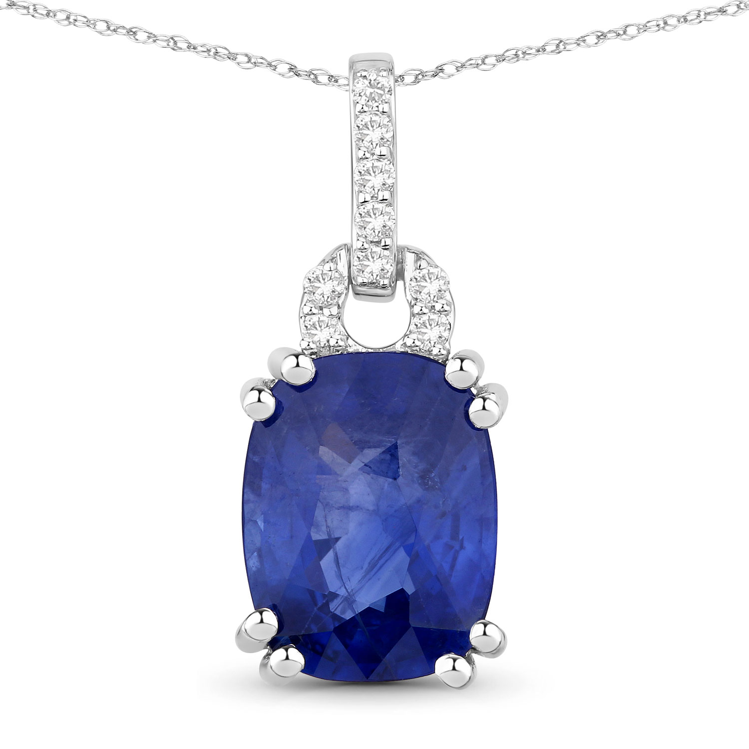 2.05 Carat Genuine Ceylon Blue Sapphire and White Diamond 18K White Gold Pendant