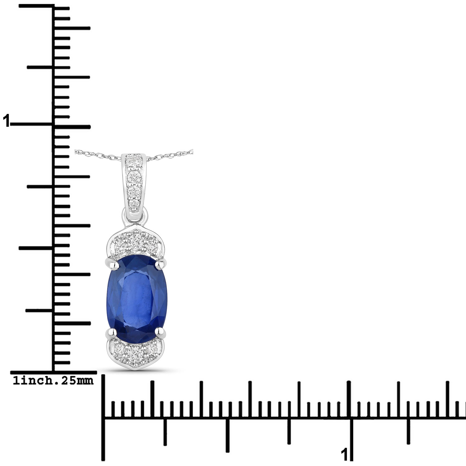 2.46 Carat Genuine Ceylon Blue Sapphire and White Diamond 18K White Gold Pendant
