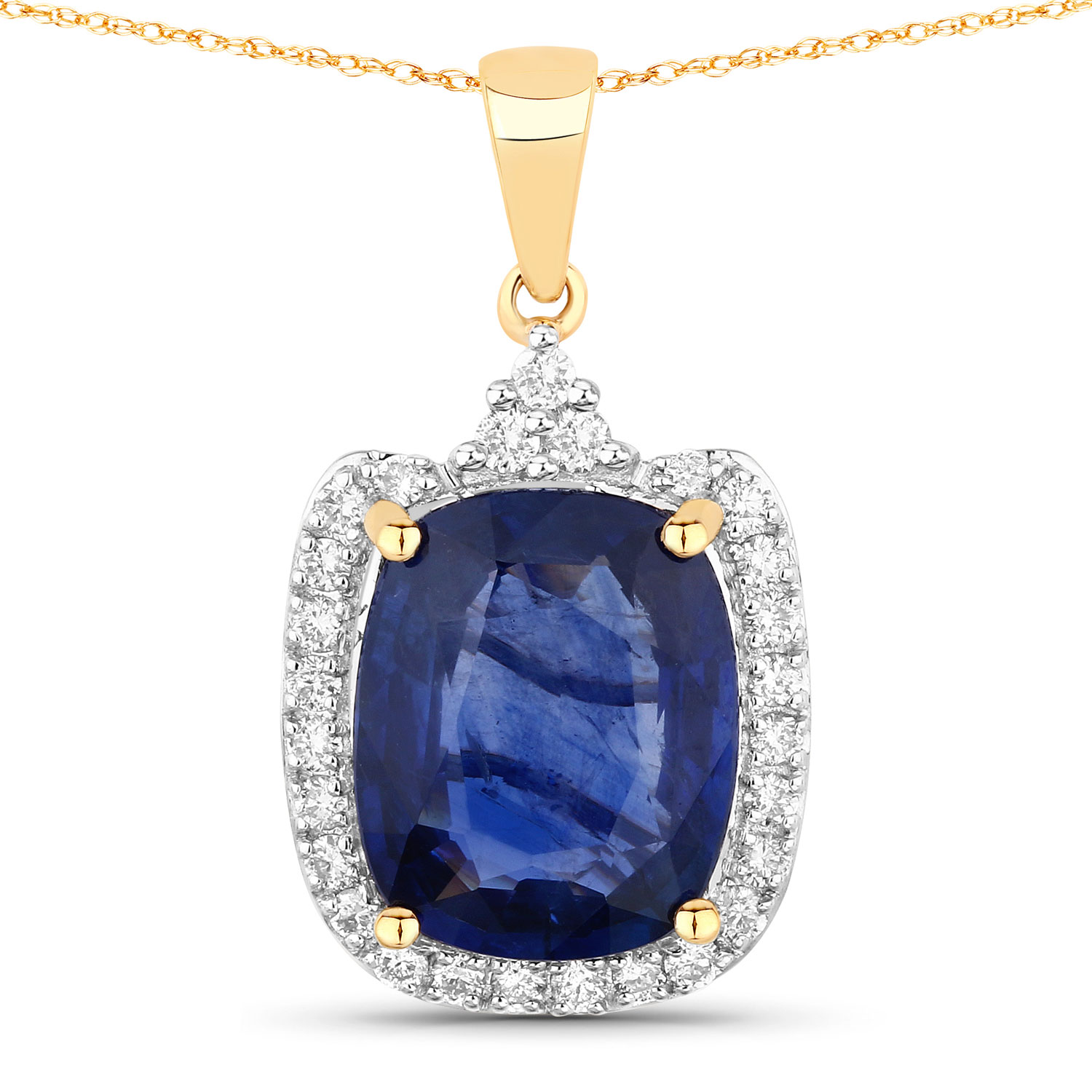 3.80 Carat Genuine Ceylon Blue Sapphire and White Diamond 18K Yellow Gold Pendant