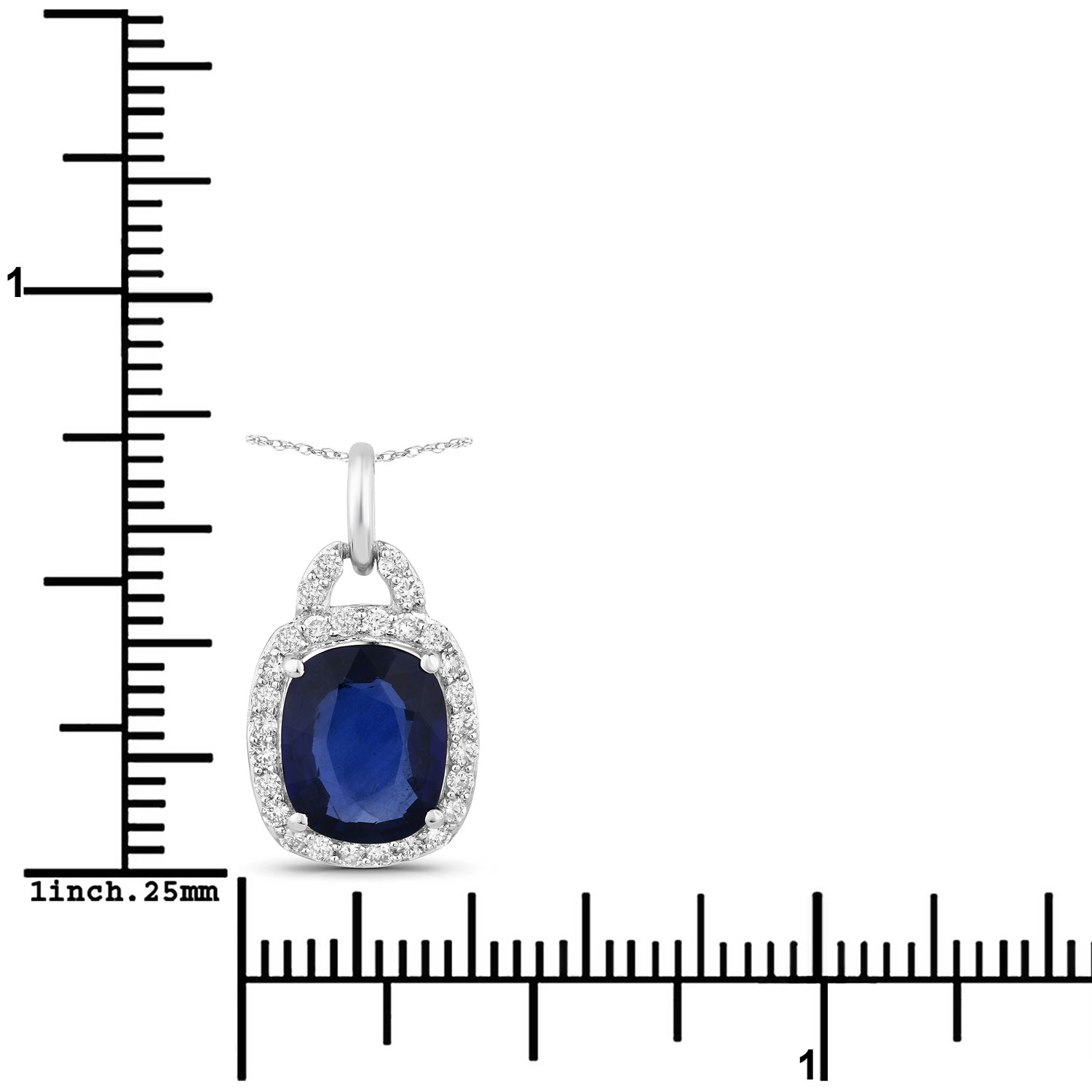 18K White Gold No Chain Pendant 1.97 Sapphire Cushion Cut White Diamond 0.22ct (Vault_Q) - Image 3