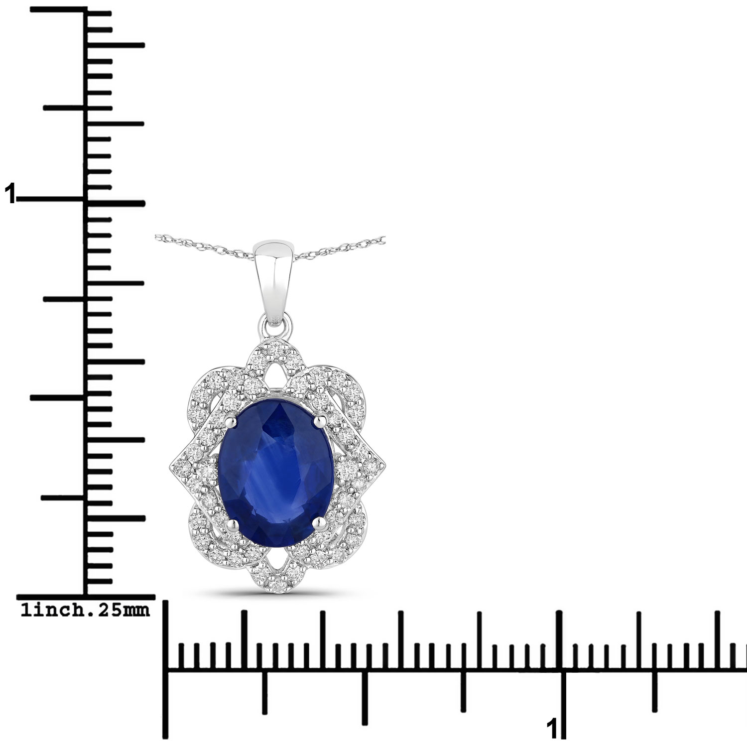 18K White Gold No Chain Pendant 2.78 Sapphire Oval Cut White Diamond 0.38ct (Vault_Q) - Image 3