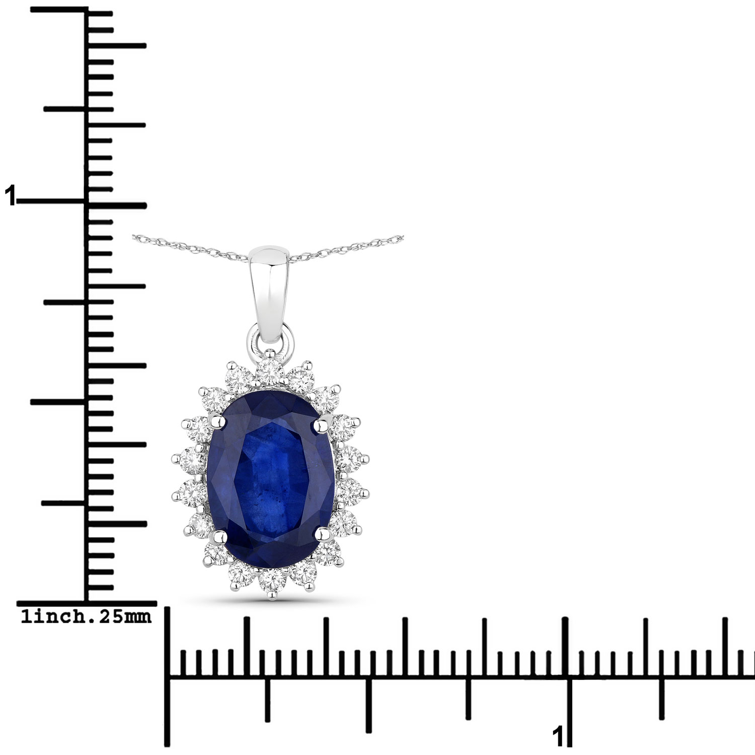 18K White Gold No Chain Pendant 4.23 Sapphire Oval Cut White Diamond 0.45ct (Vault_Q) - Image 3