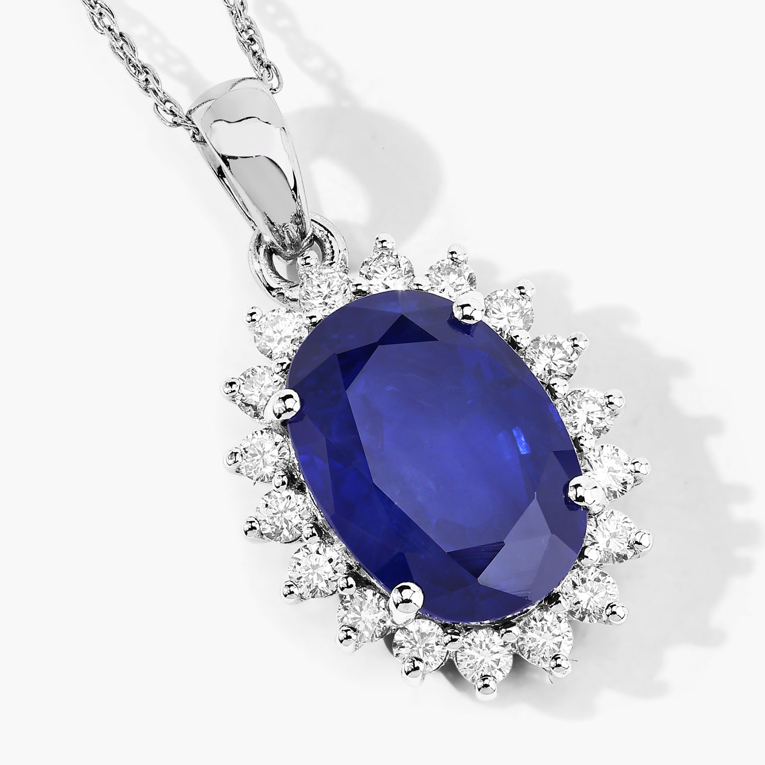 18K White Gold No Chain Pendant 4.23 Sapphire Oval Cut White Diamond 0.45ct (Vault_Q) - Image 5