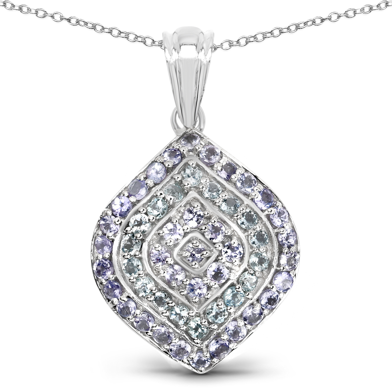1.77 Carat Genuine Aquamarine & Tanzanite .925 Sterling Silver Pendant