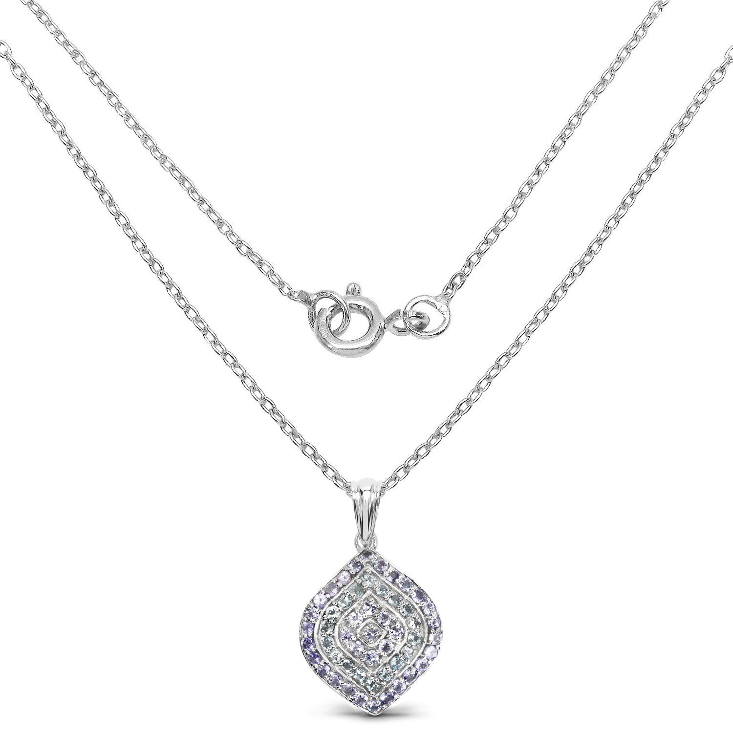 1.77 Carat Genuine Aquamarine & Tanzanite .925 Sterling Silver Pendant