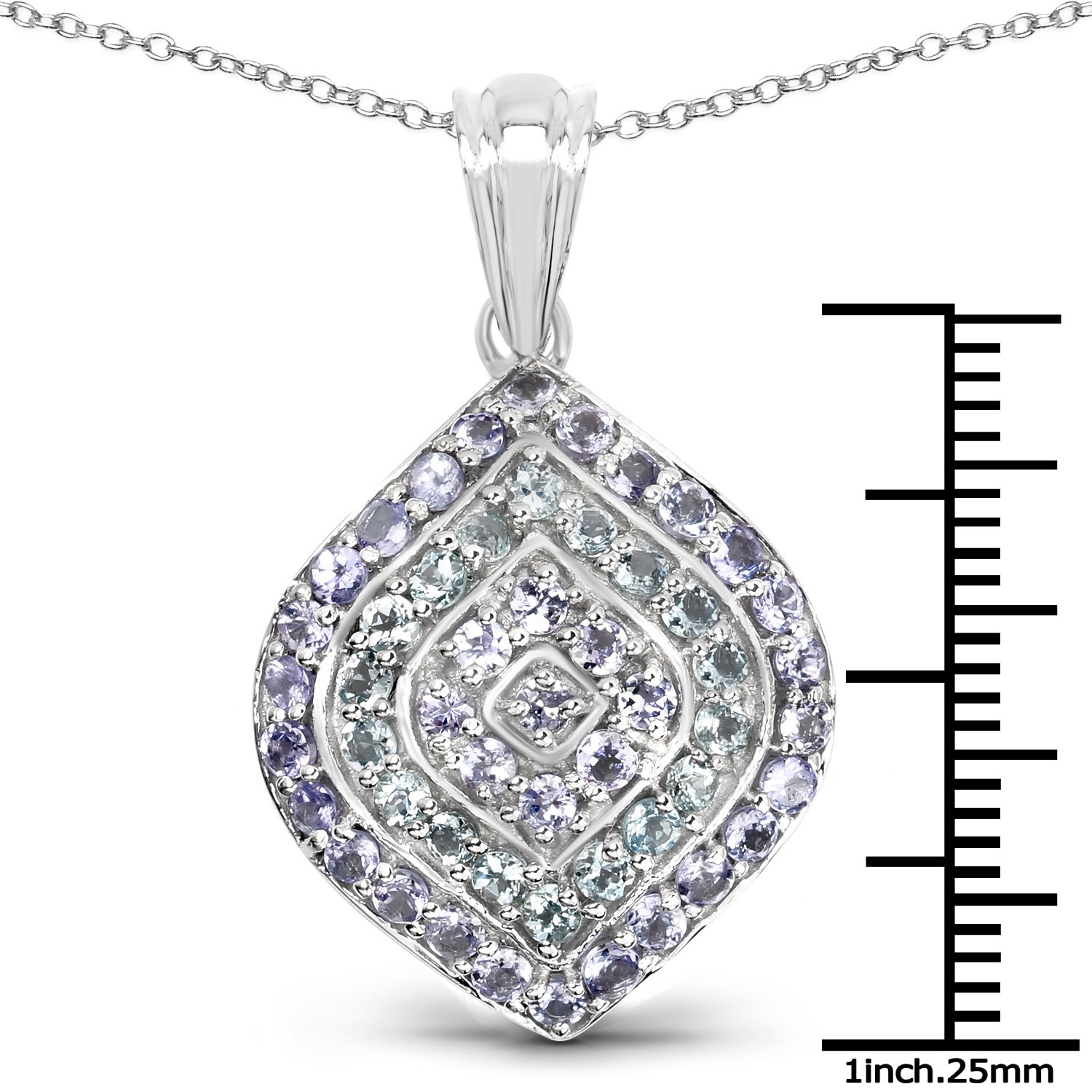 1.77 Carat Genuine Aquamarine & Tanzanite .925 Sterling Silver Pendant