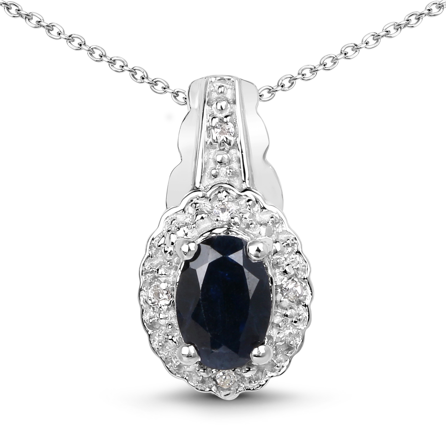0.98 Carat Genuine Blue Sapphire & White Topaz .925 Sterling Silver Pendant