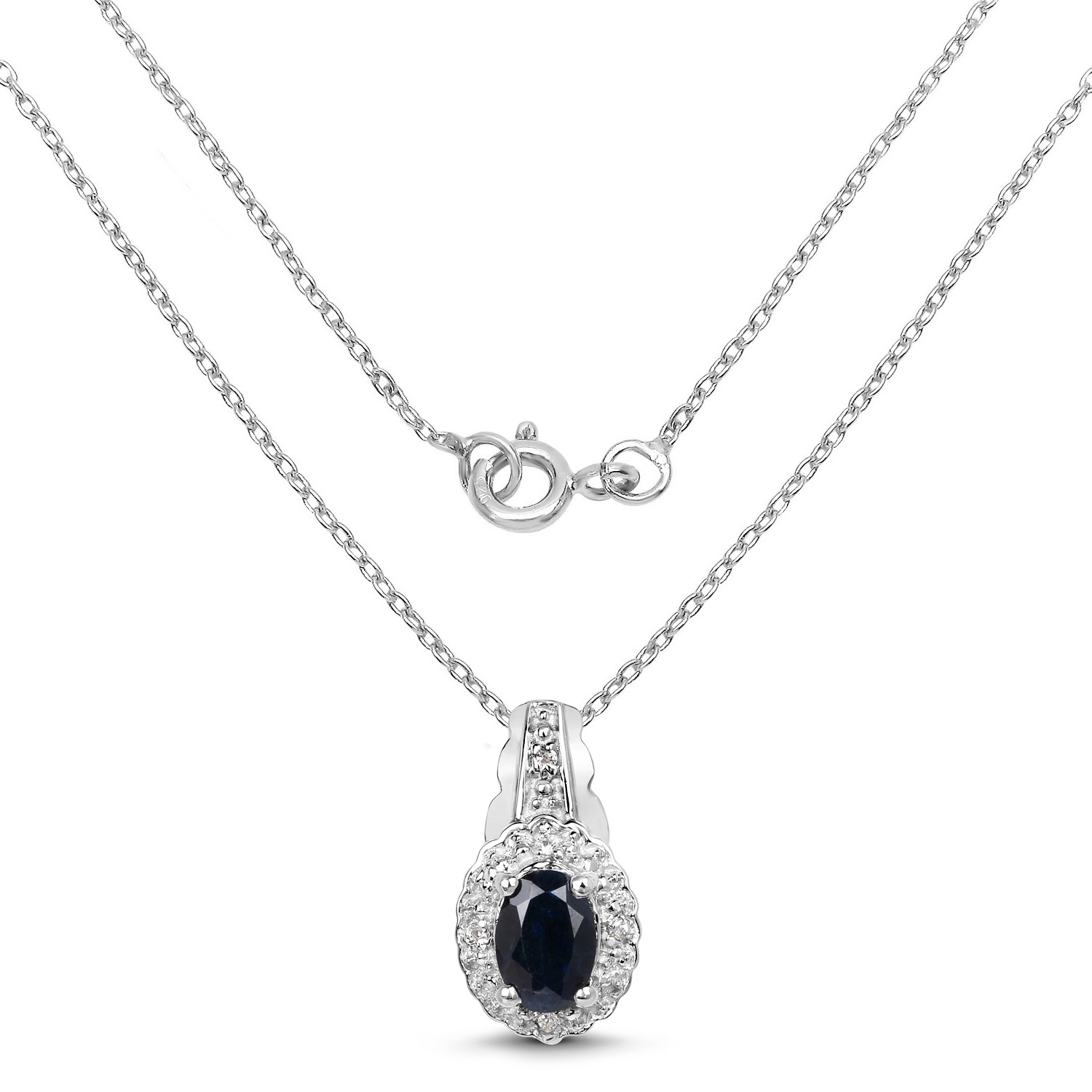 0.98 Carat Genuine Blue Sapphire & White Topaz .925 Sterling Silver Pendant