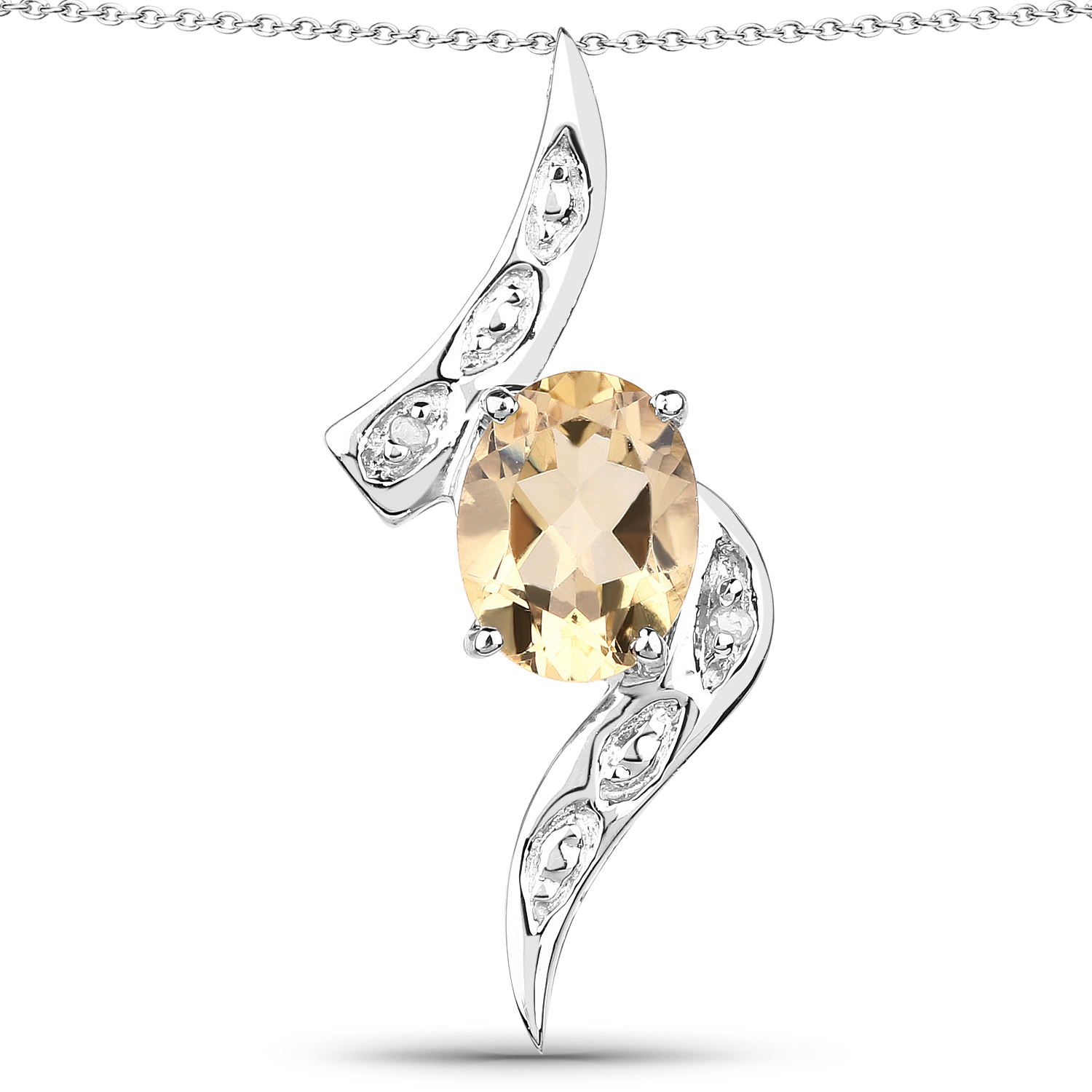 1.72 Carat Genuine Citrine and White Diamond .925 Sterling Silver Pendant