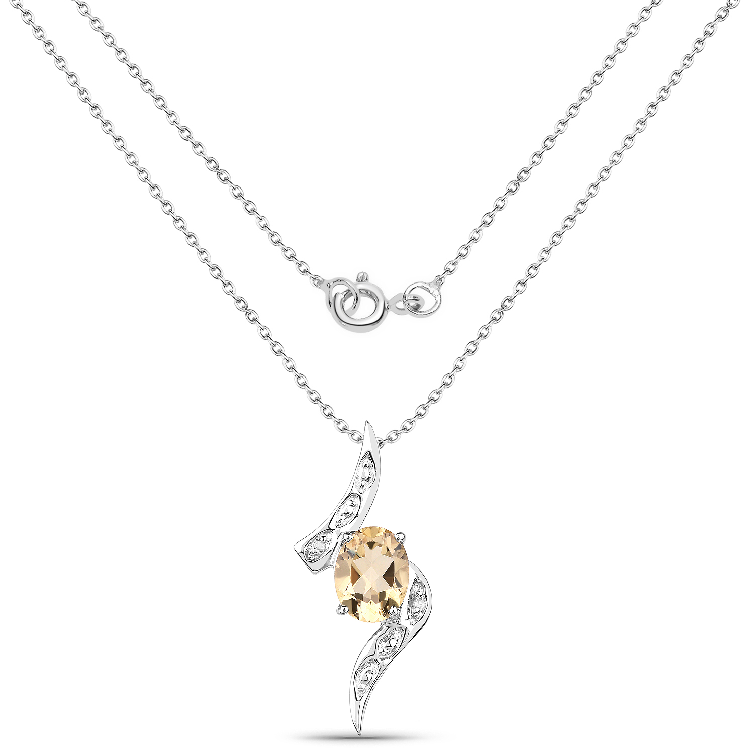 1.72 Carat Genuine Citrine and White Diamond .925 Sterling Silver Pendant