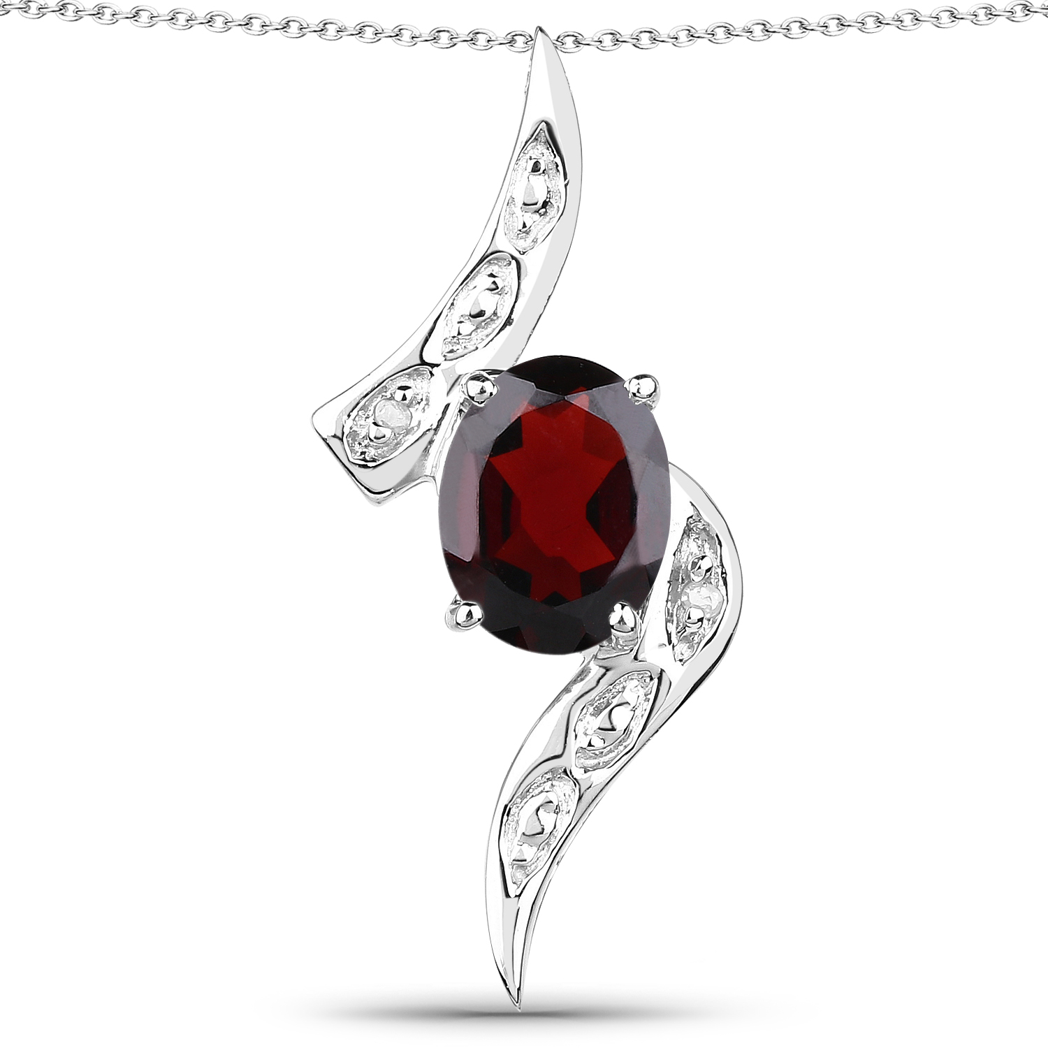 2.02 Carat Genuine Garnet and White Diamond .925 Sterling Silver Pendant