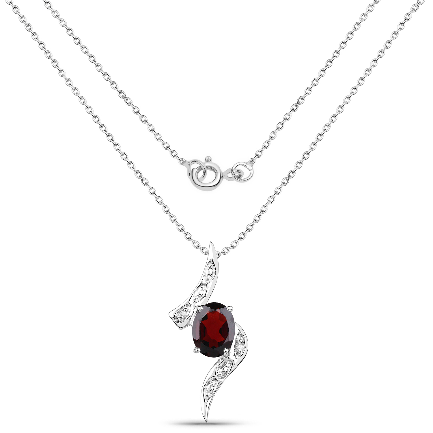 2.02 Carat Genuine Garnet and White Diamond .925 Sterling Silver Pendant