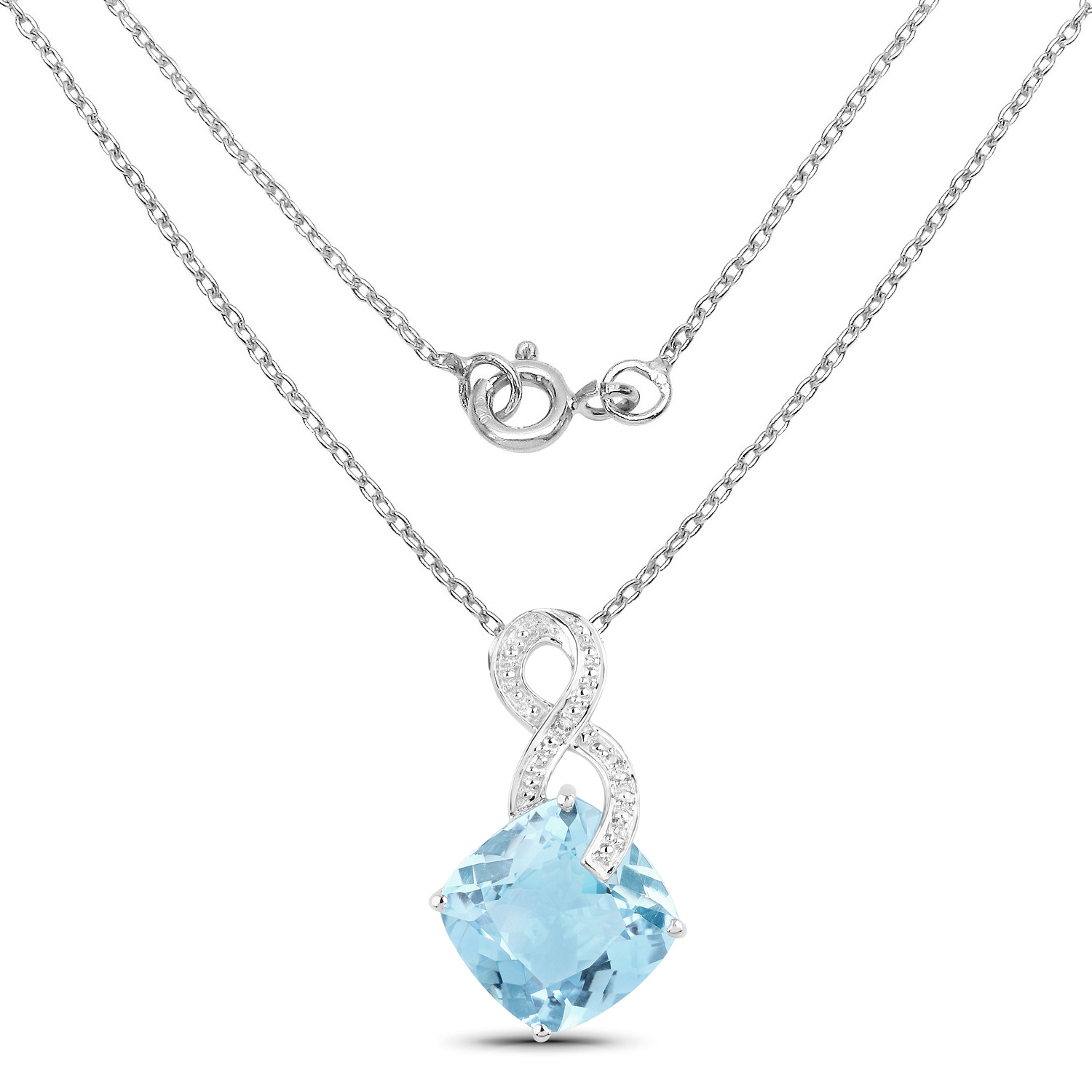 11.95 Carat Genuine Blue Topaz & White Topaz .925 Sterling Silver Pendant