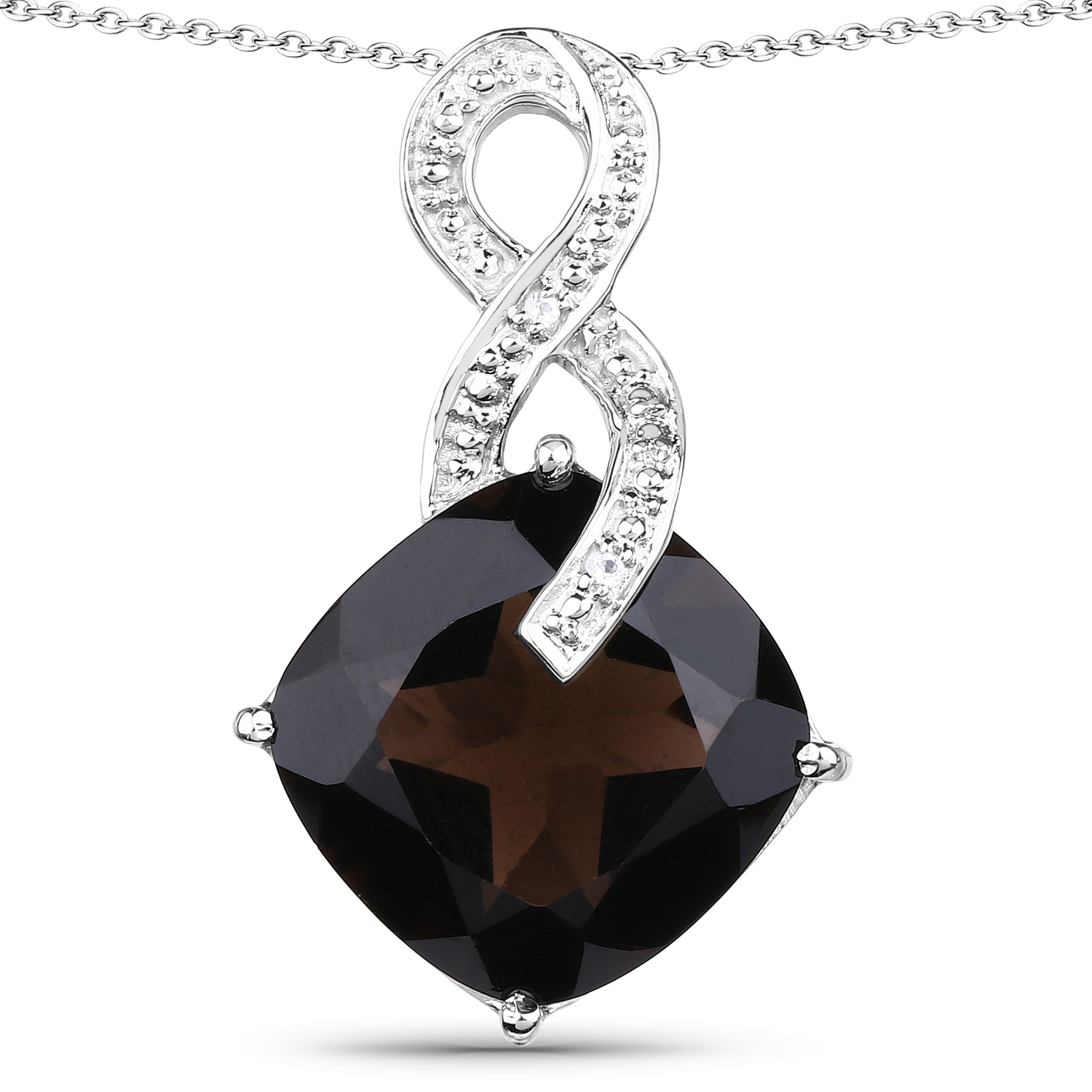 12.36 Carat Genuine Smoky Quartz and White Topaz .925 Sterling Silver Pendant