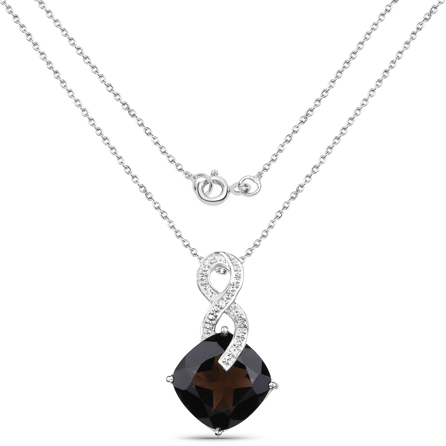 12.36 Carat Genuine Smoky Quartz and White Topaz .925 Sterling Silver Pendant