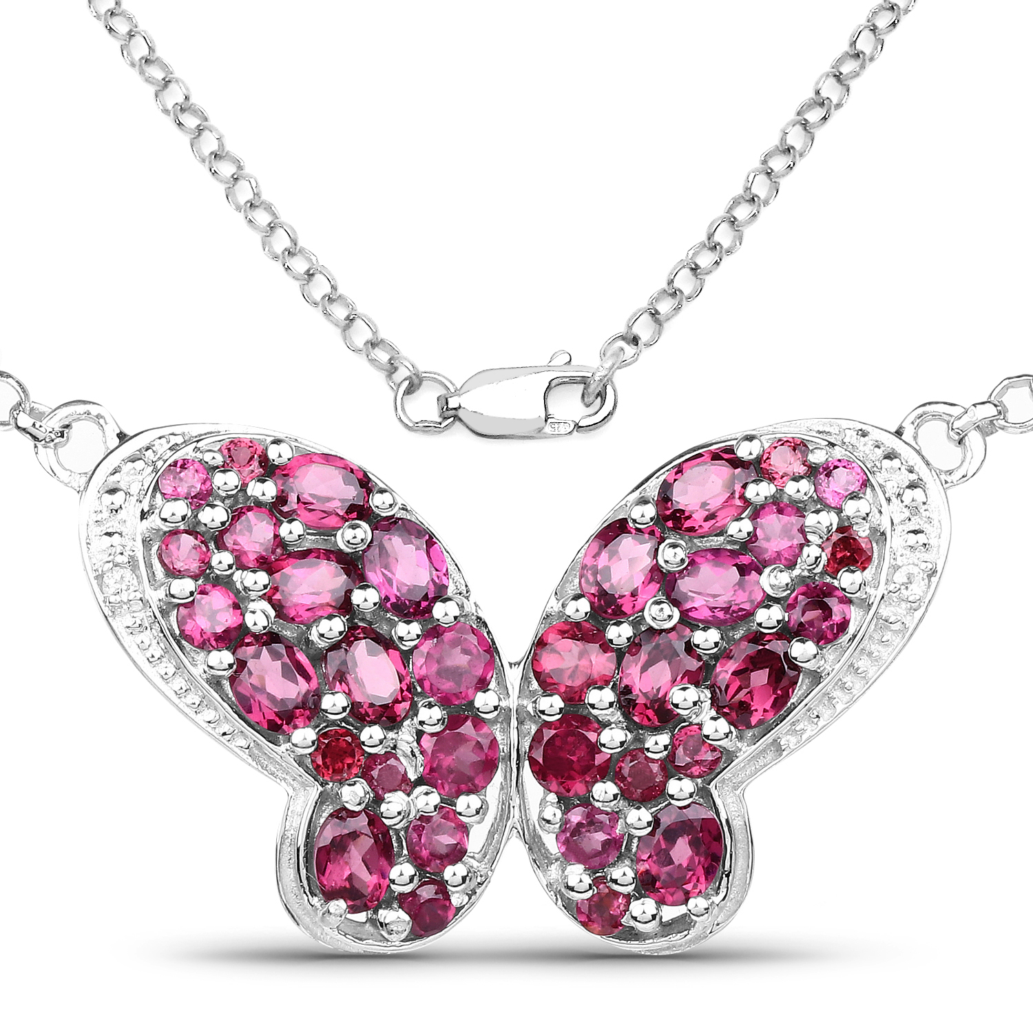 4.15 Carat Genuine Rhodolite and White Topaz .925 Sterling Silver Pendant